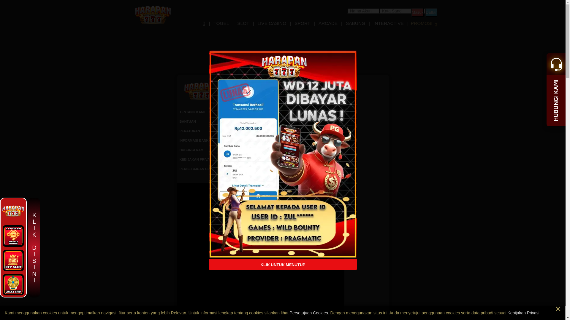 website screenshot of https://1harapan777agen.xyz/