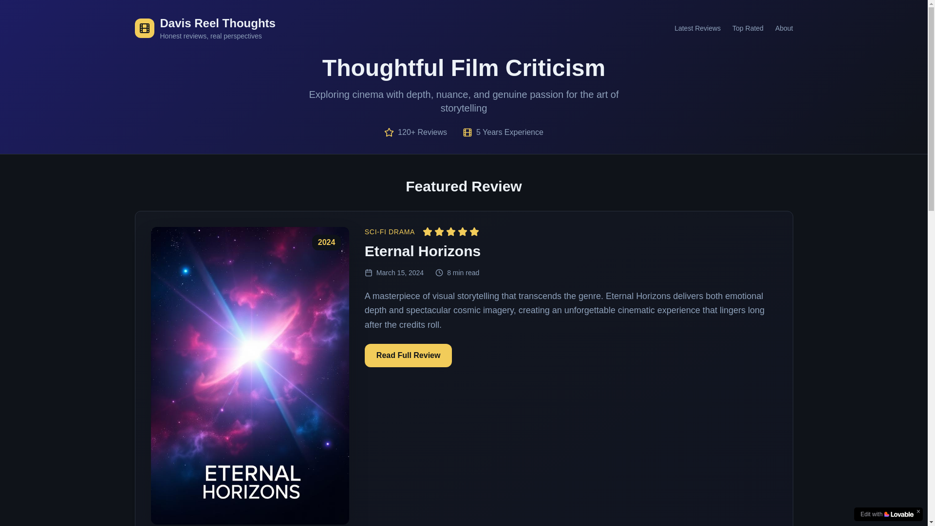 website screenshot of https://davis-reel-thoughts.com/