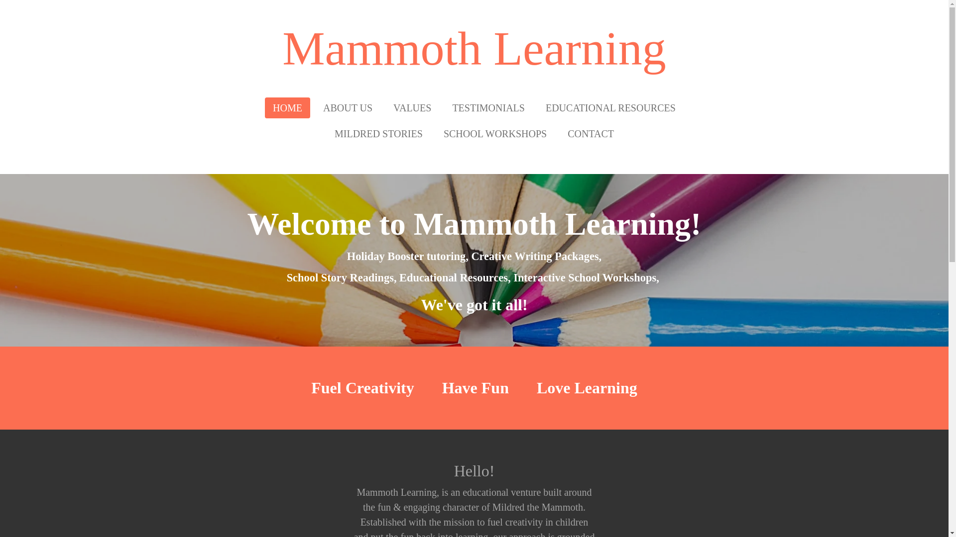 website screenshot of https://mammothlearning.uk/