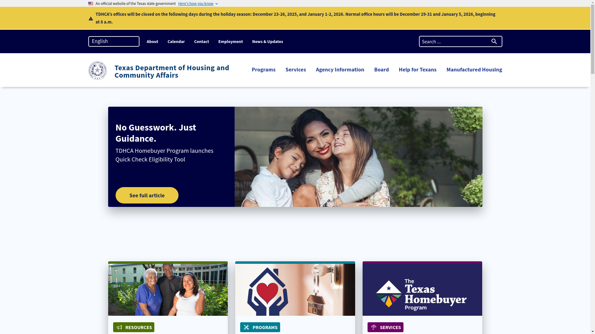 website screenshot of http://www.tdhca.texas.gov/