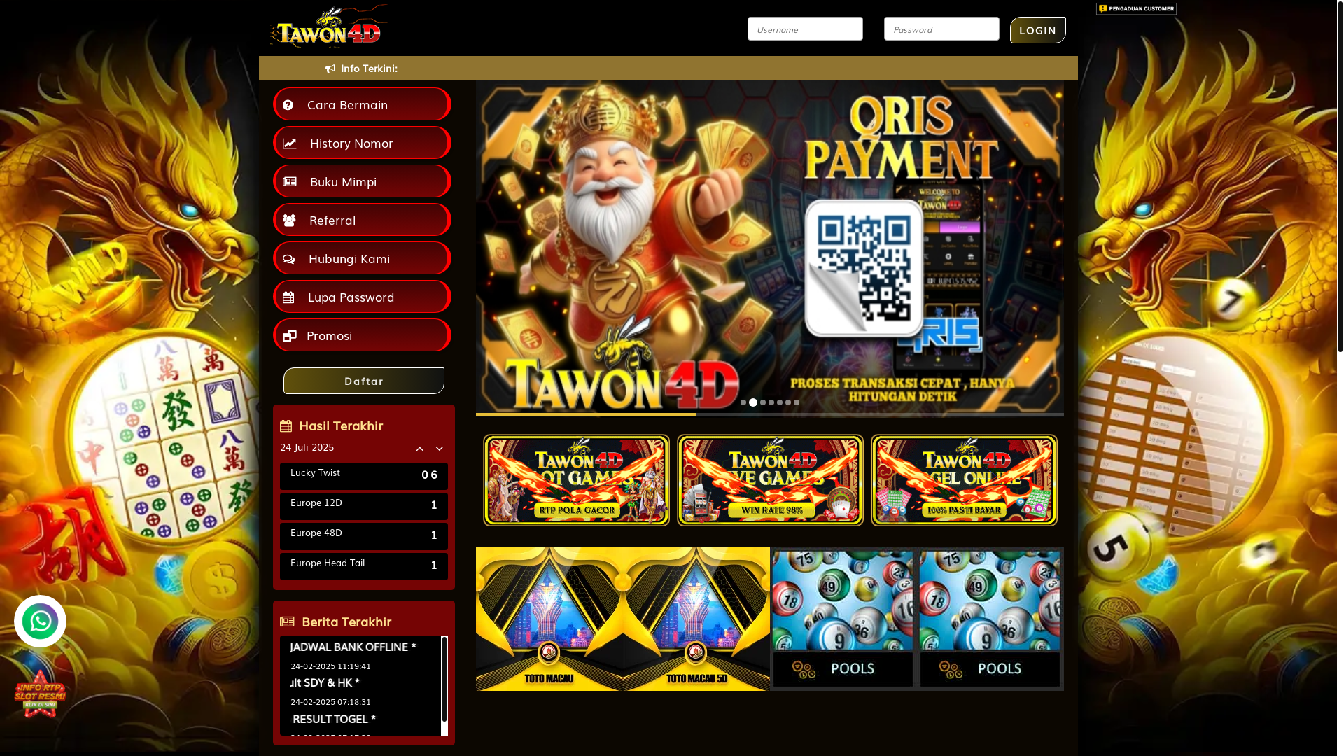 website screenshot of https://tawonku4d.sbs/