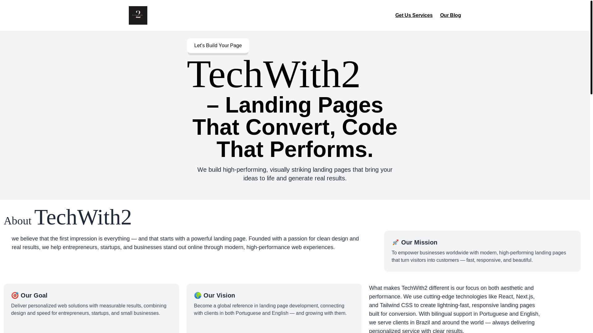website screenshot of https://techwith2.com/