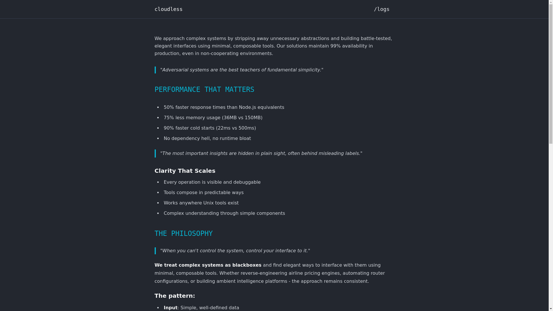 website screenshot of https://cloudless.sh/