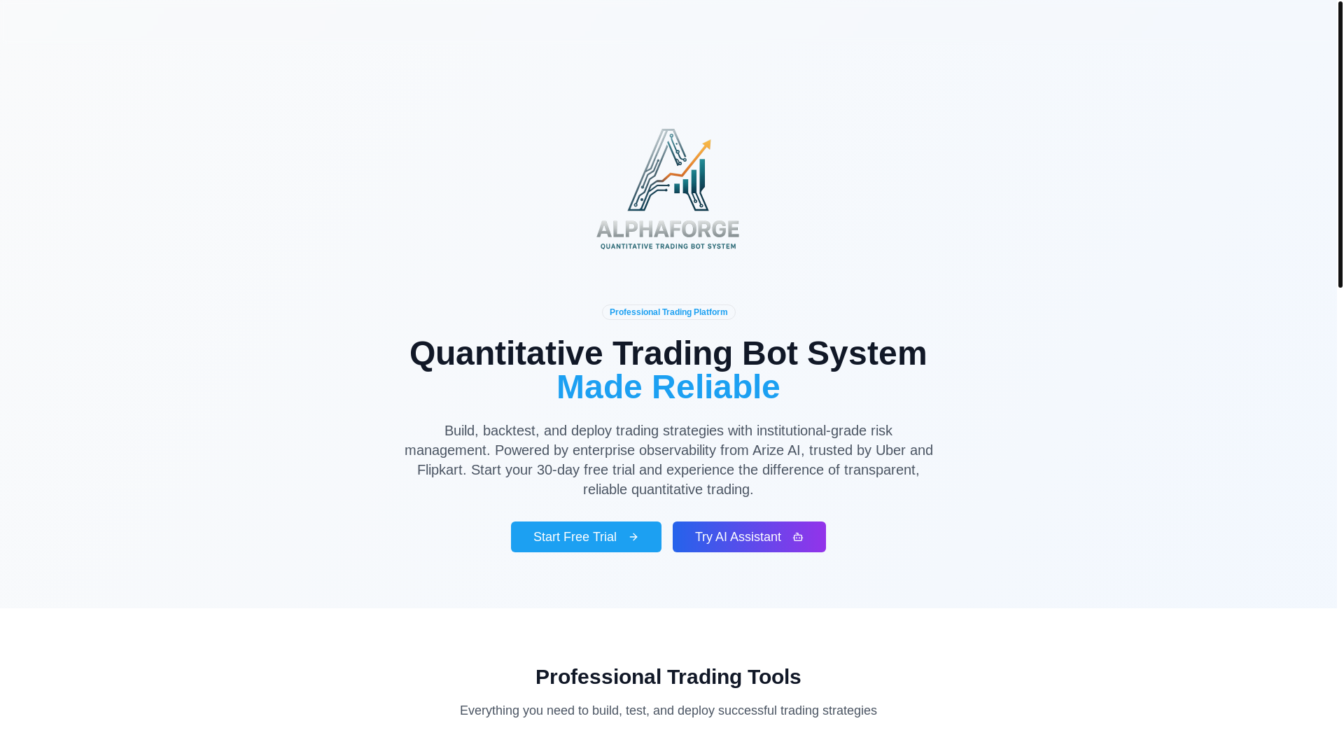 website screenshot of https://alpha-forge.io/