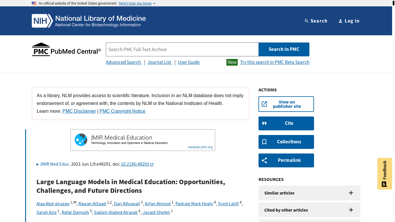website screenshot of https://pmc.ncbi.nlm.nih.gov/articles/PMC10273039/