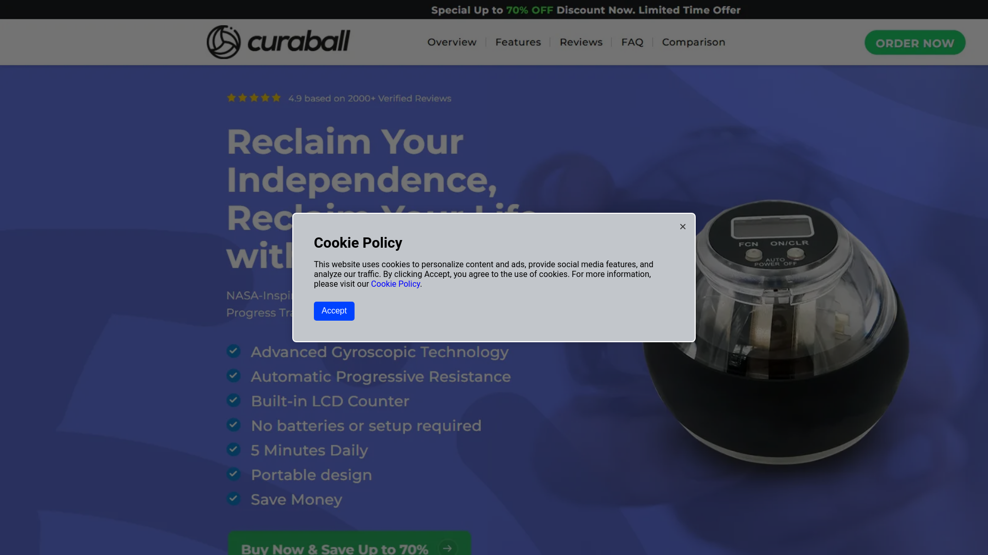 website screenshot of https://curaballl.shop/