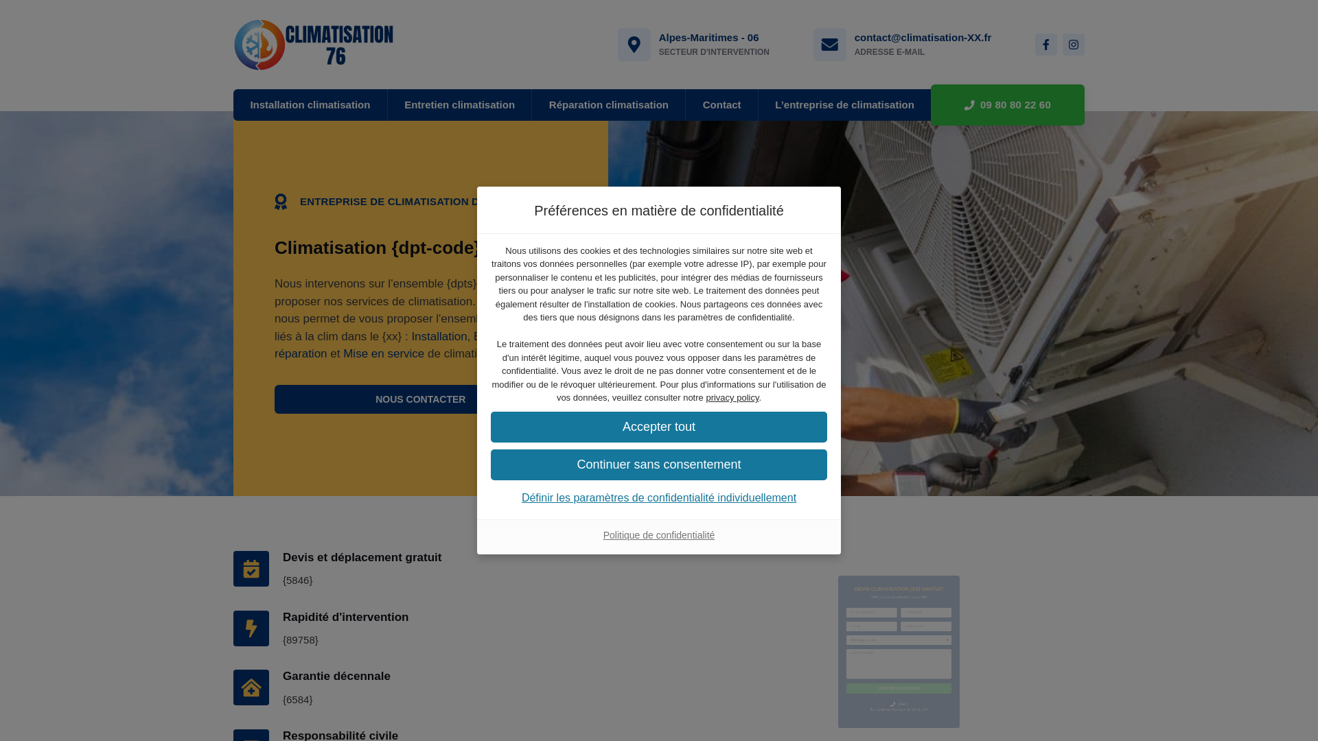 website screenshot of https://climatisation-76.fr/