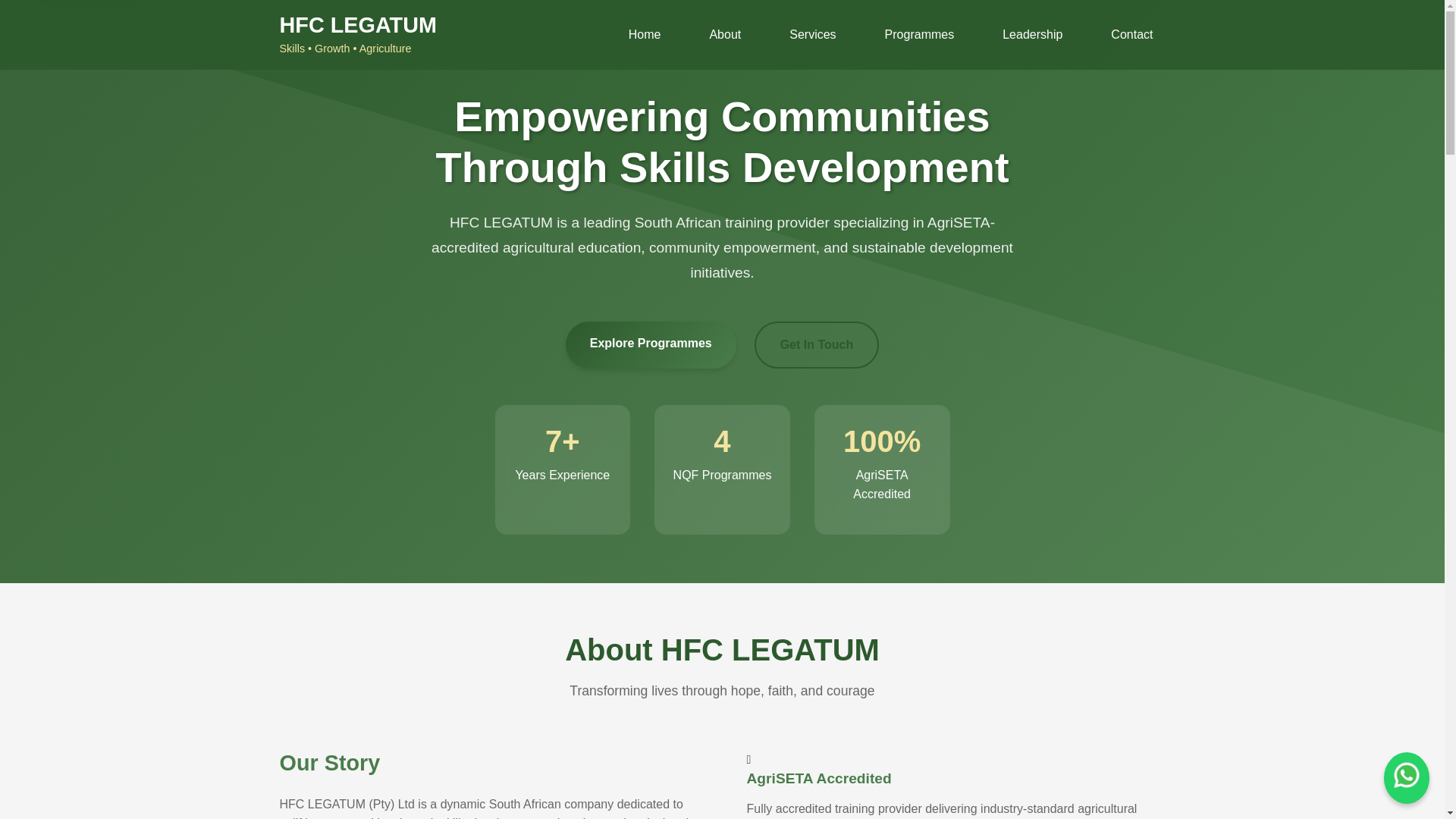 website screenshot of https://hfclegatum.co.za/