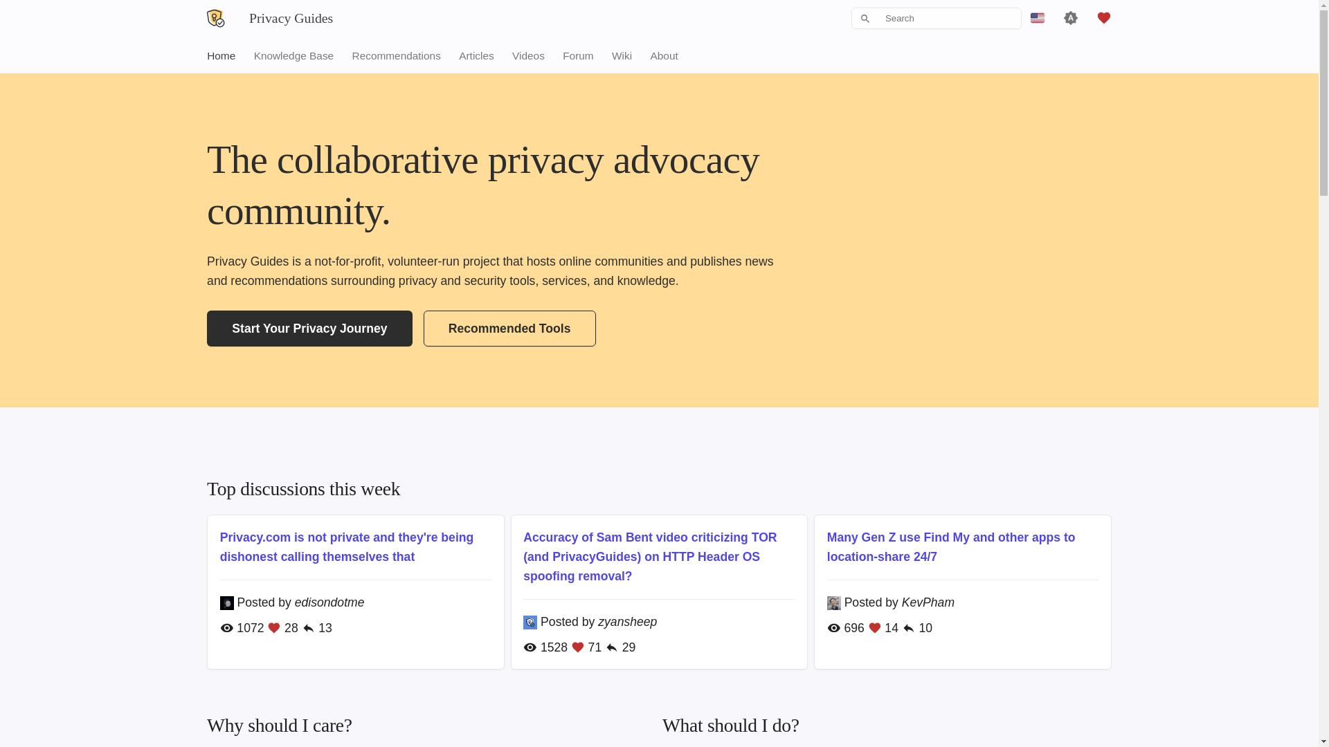 website screenshot of https://www.privacyguides.org/