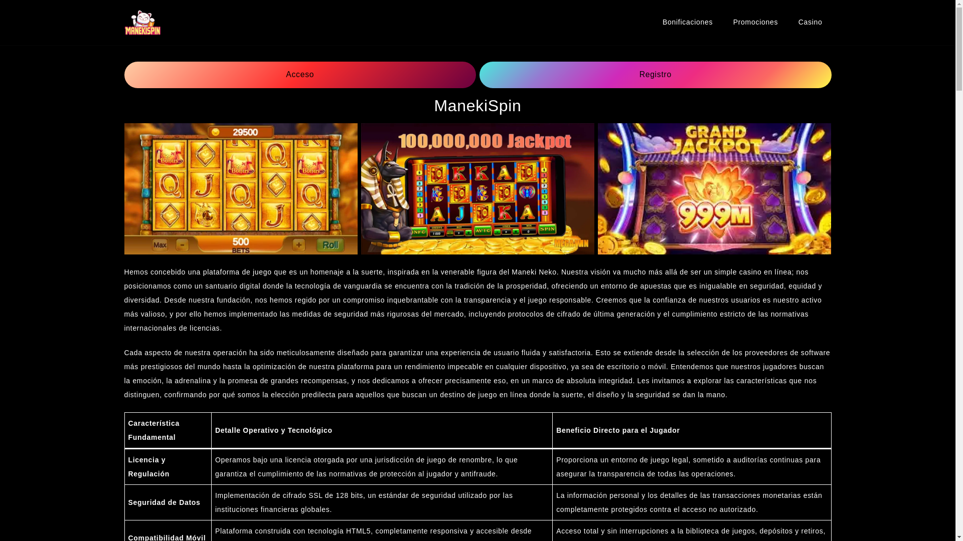 website screenshot of https://manekispins-es.com/