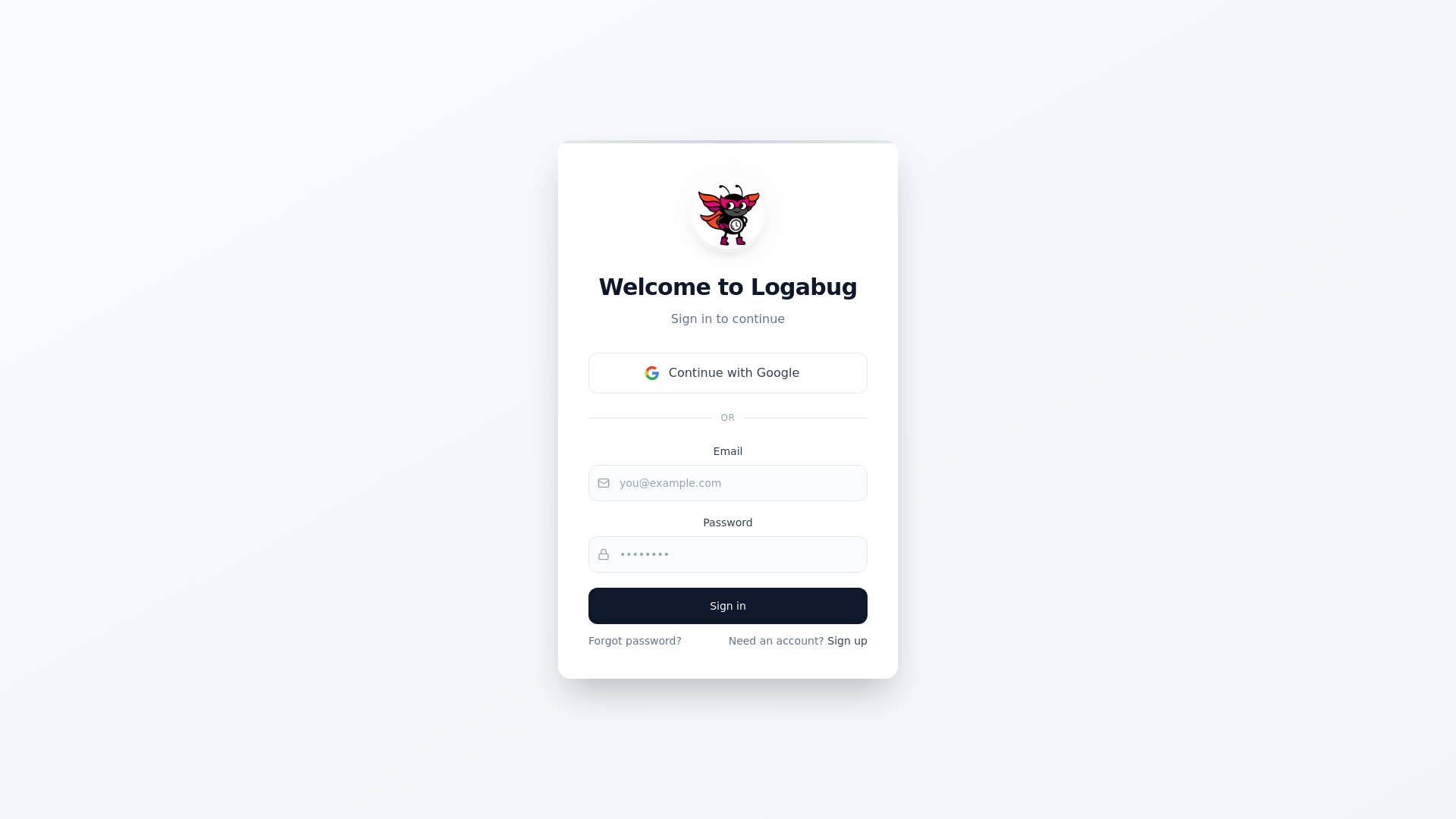 website screenshot of https://logabug.app/