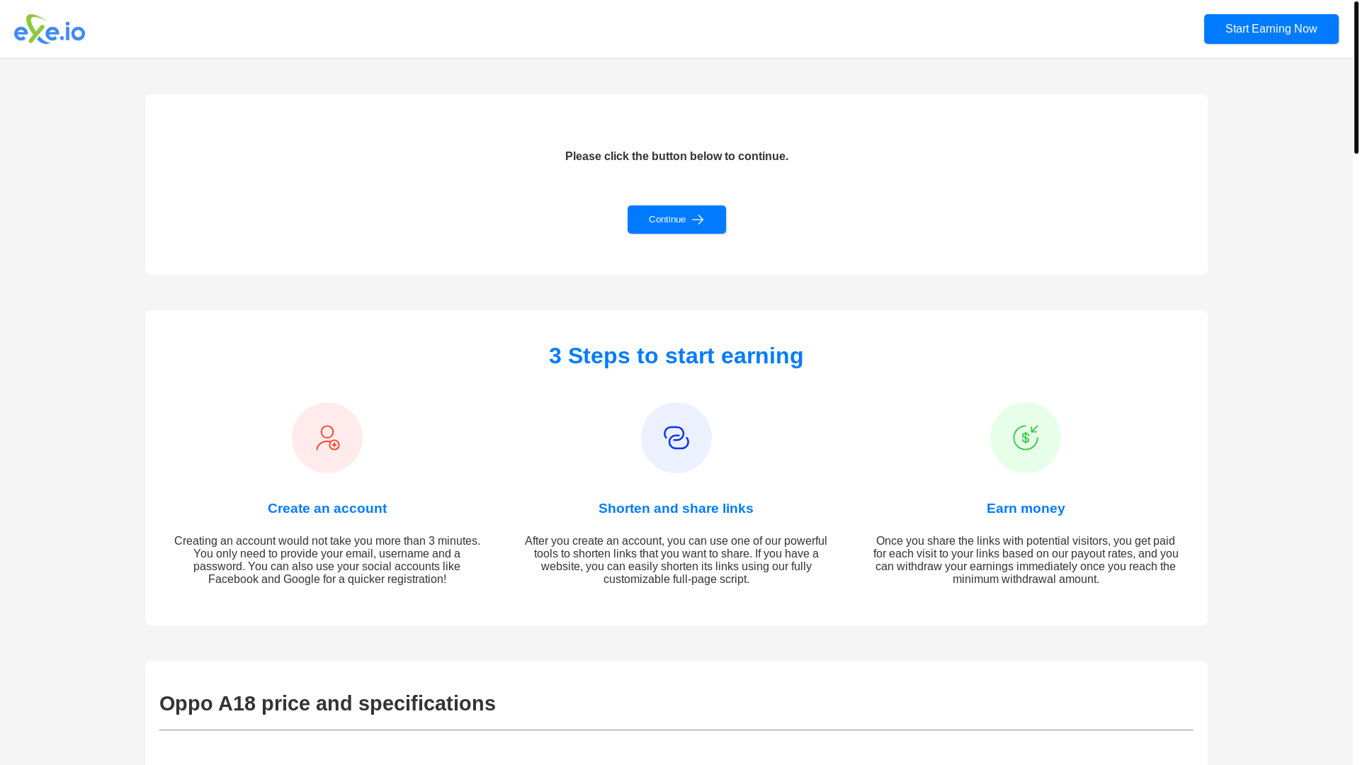 website screenshot of https://exe.io/Bn47Zg