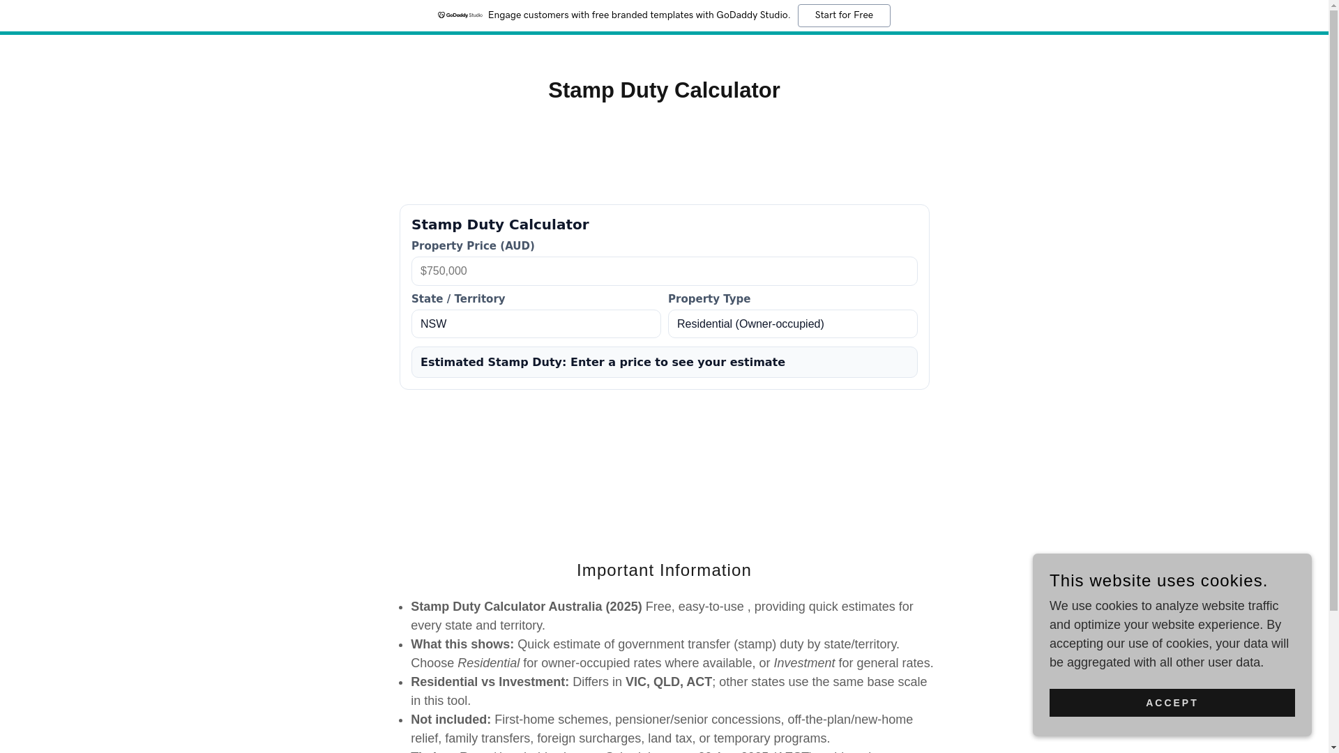 website screenshot of https://stampsdutycalculator.com/