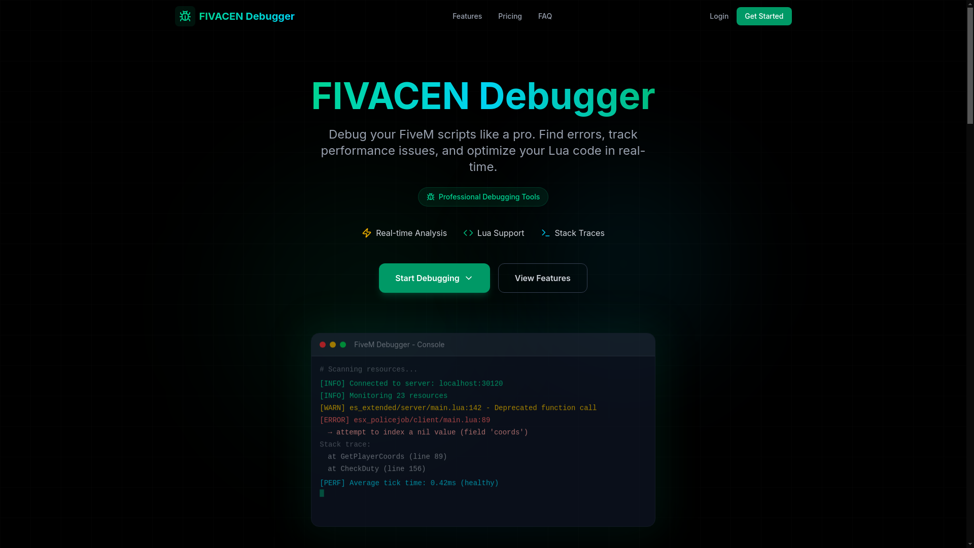 website screenshot of https://fivacen.com/