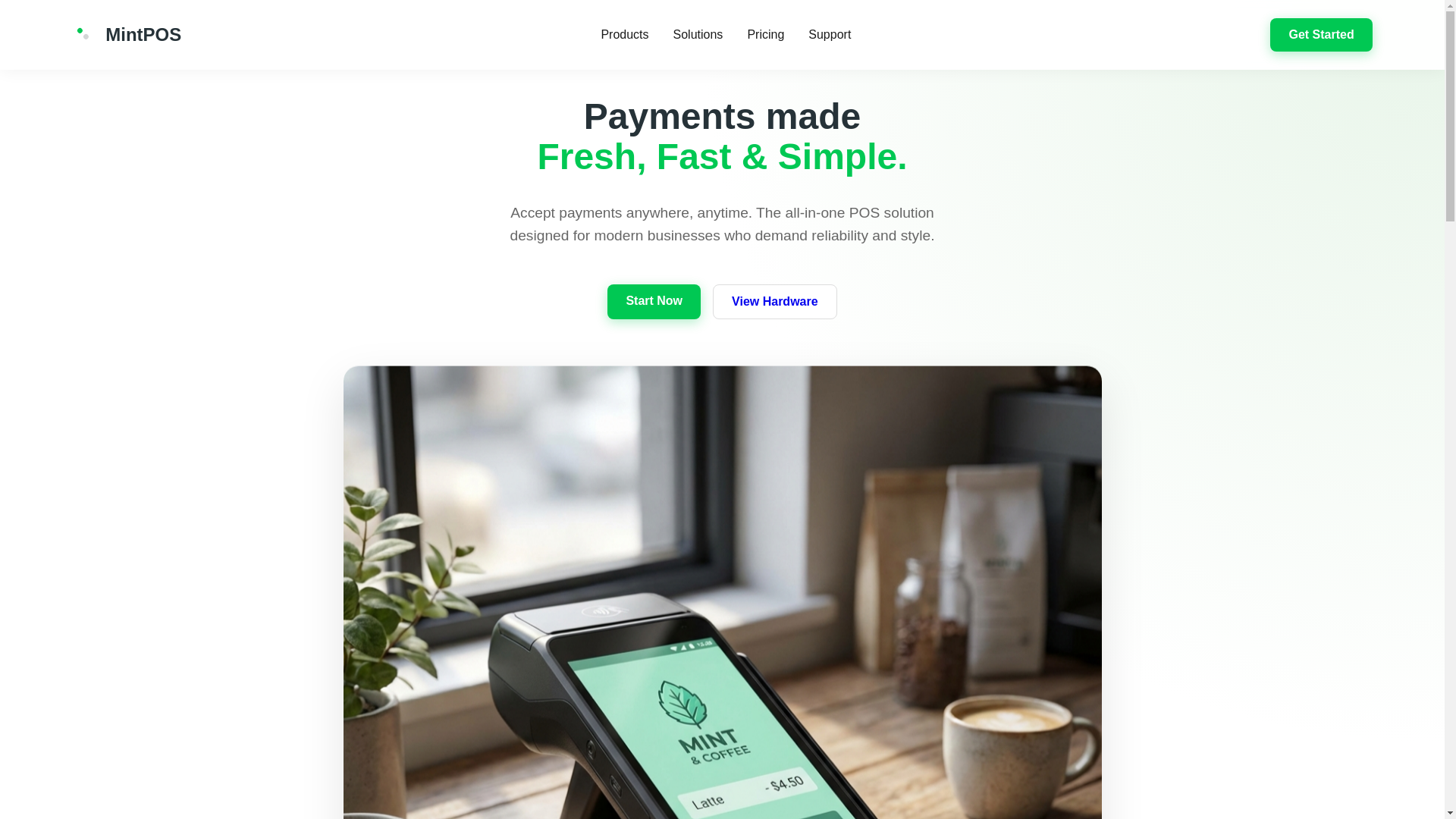 website screenshot of https://mintpos.tech/