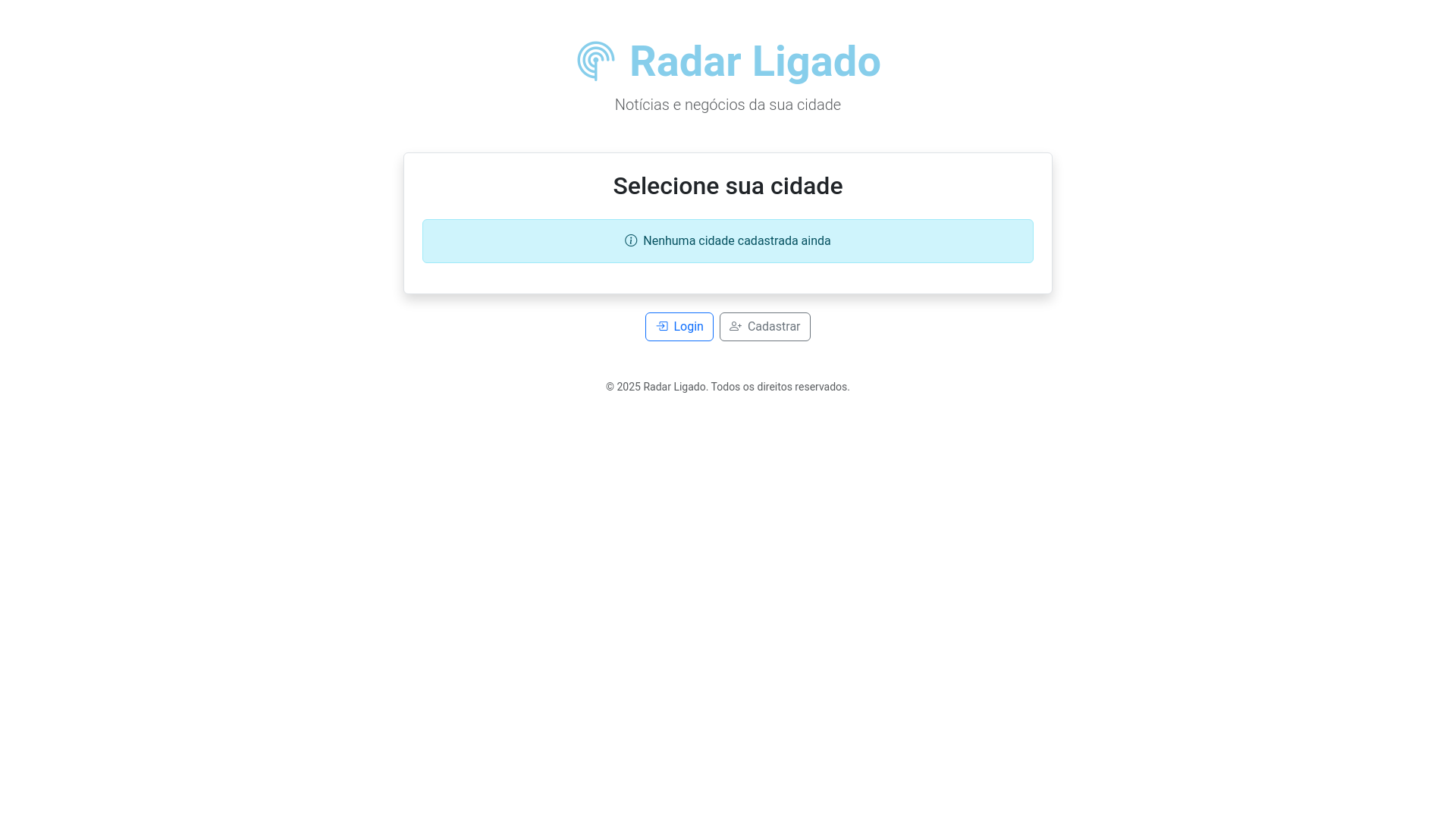 website screenshot of https://radarligado.com.br/