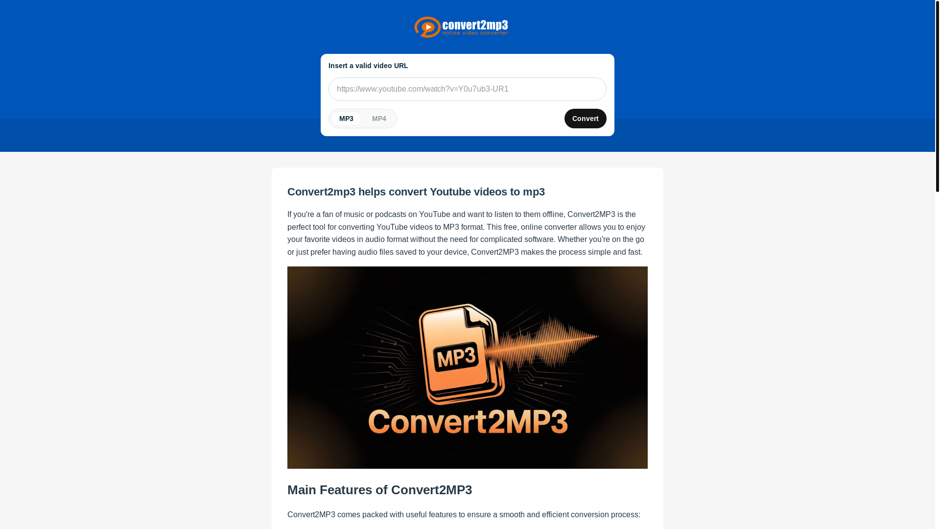 website screenshot of https://convert2mp3-vdw.pages.dev/