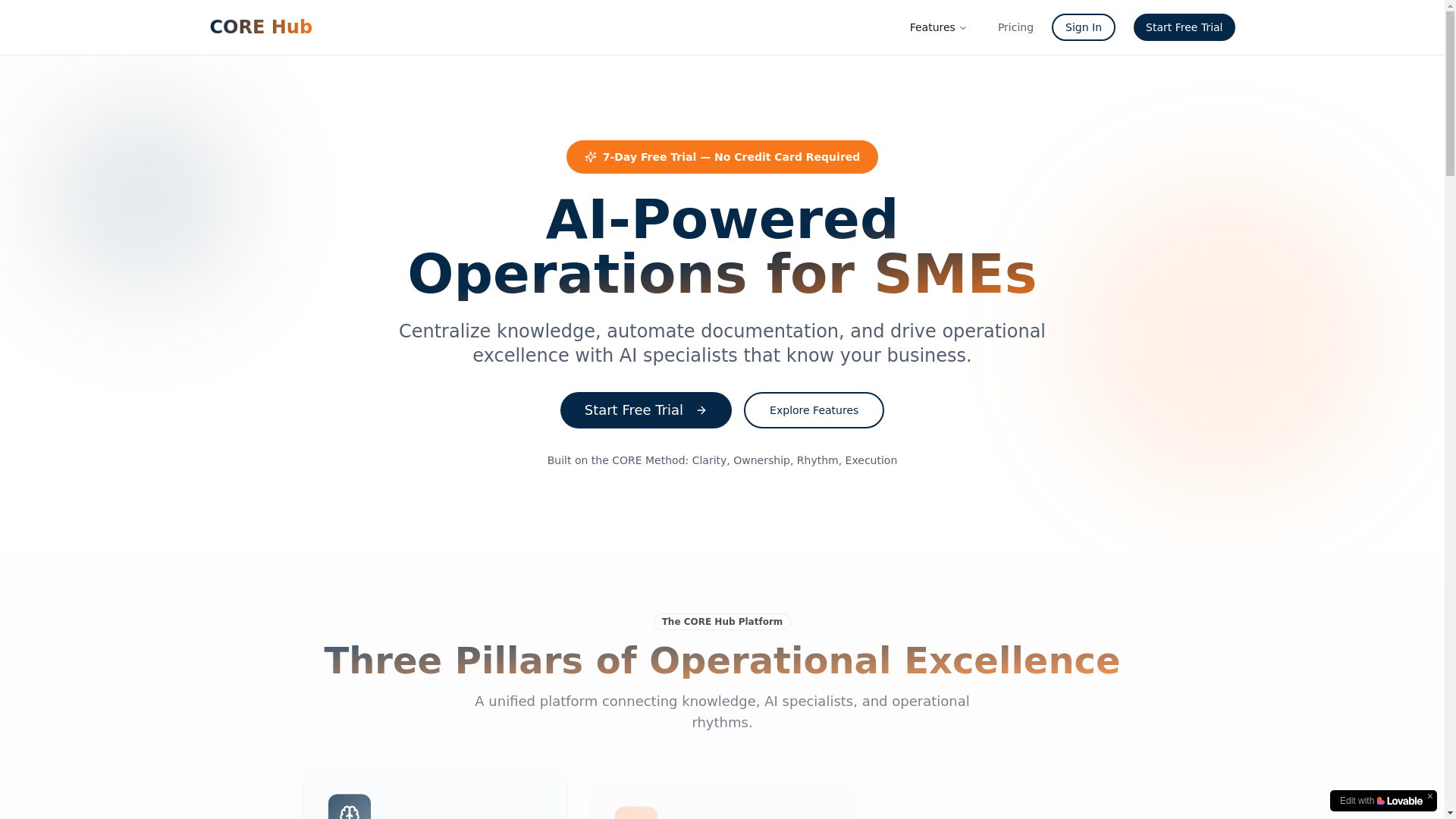 website screenshot of https://thecorehub.ai/