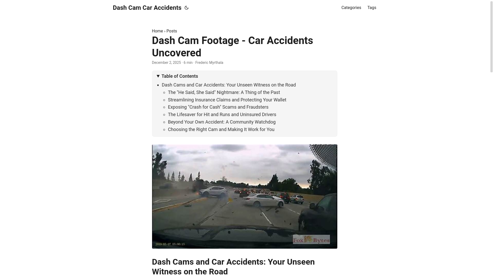 website screenshot of https://dashcamcaraccidents.pages.dev/