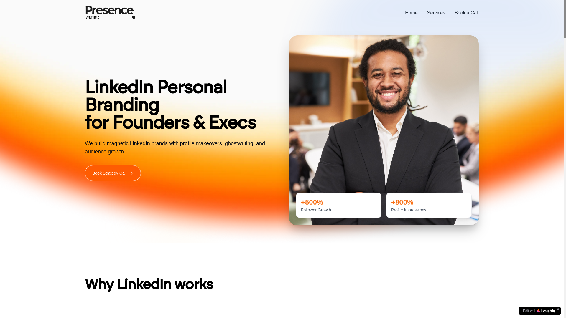 website screenshot of https://presence.ventures/