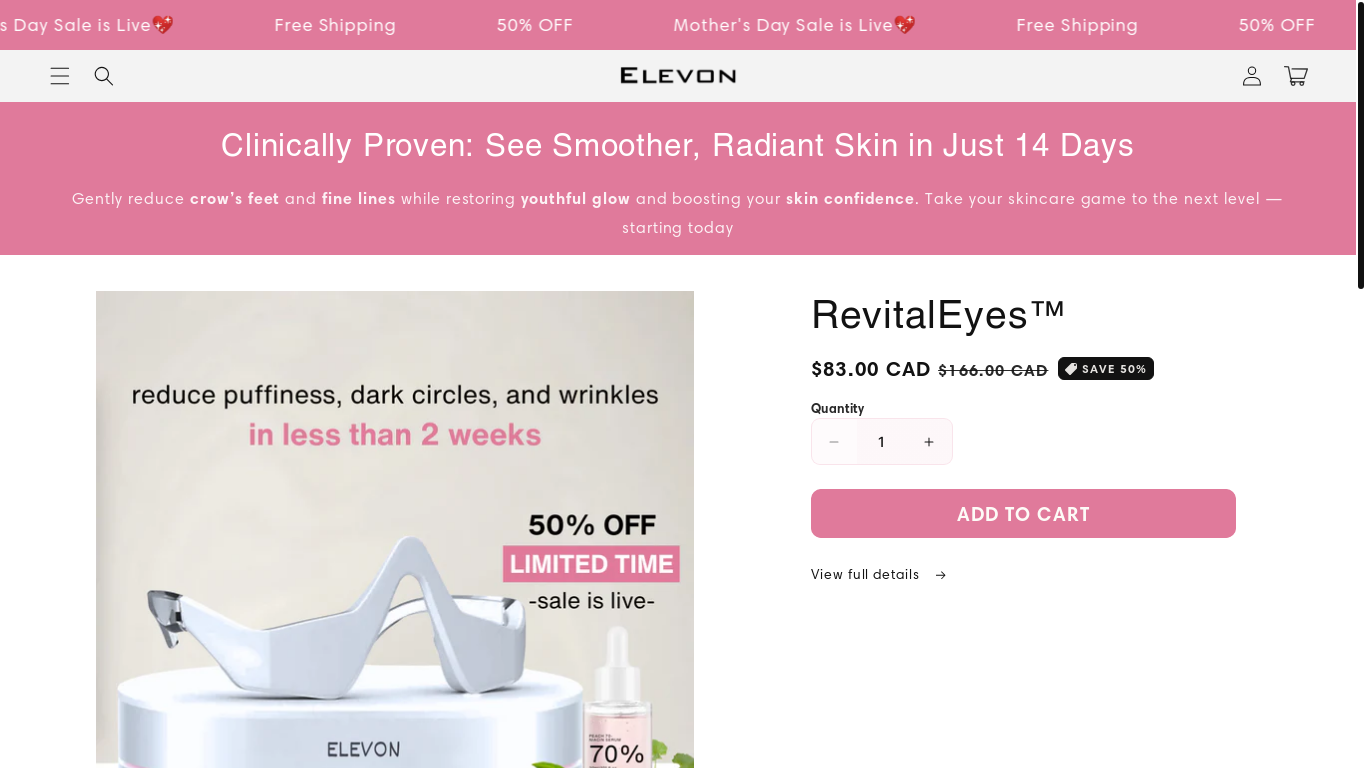 website screenshot of https://elevoncosmetics.com/