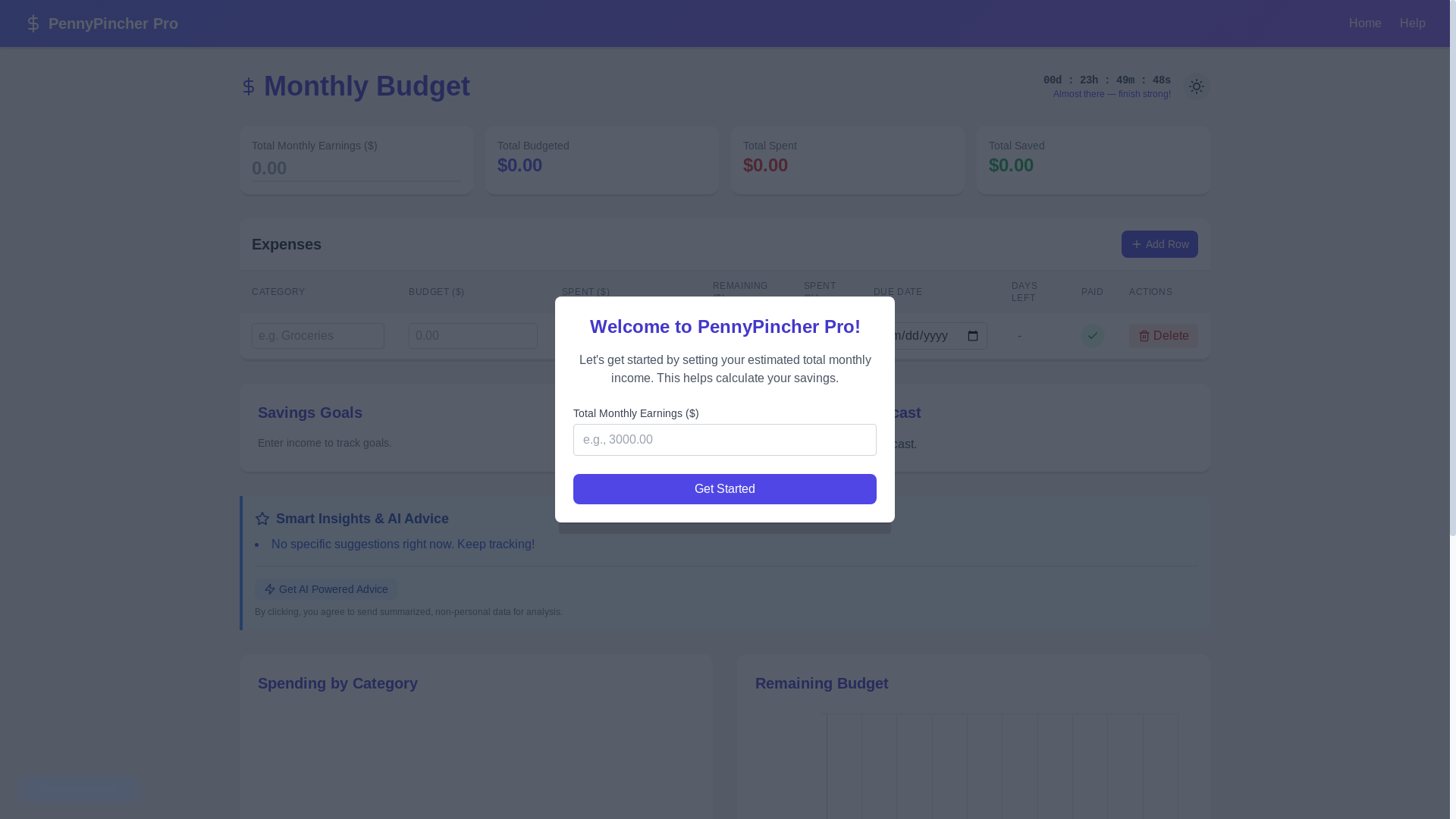 website screenshot of https://budget-tracker-pennypincher.pages.dev/