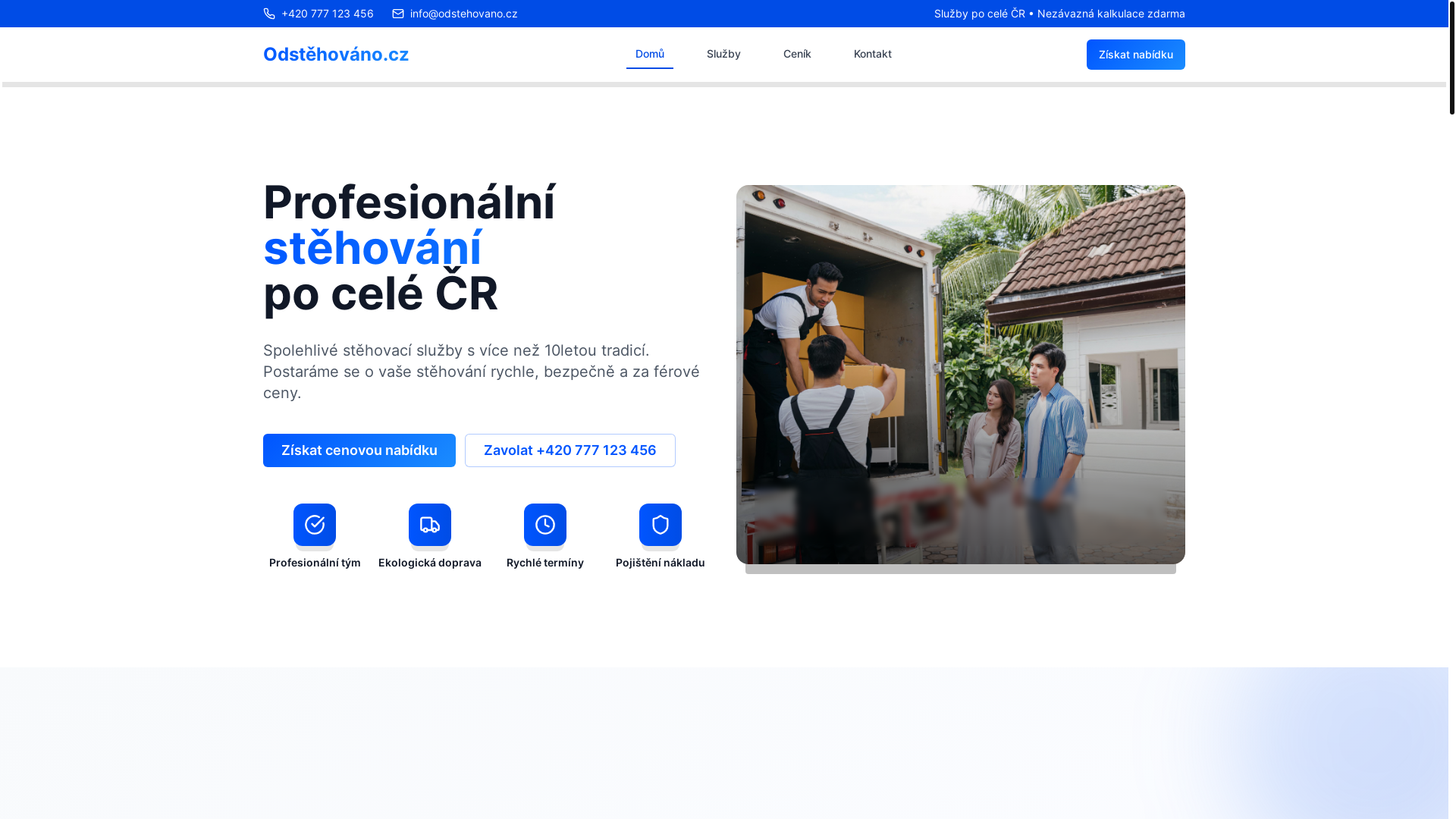 website screenshot of https://odstehovano.cz/
