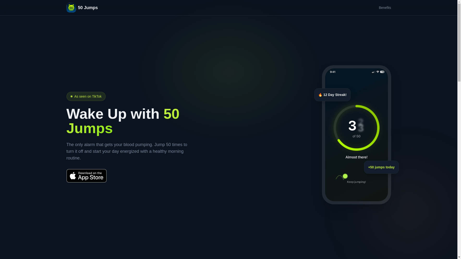 website screenshot of https://50jumpsalarm.com/
