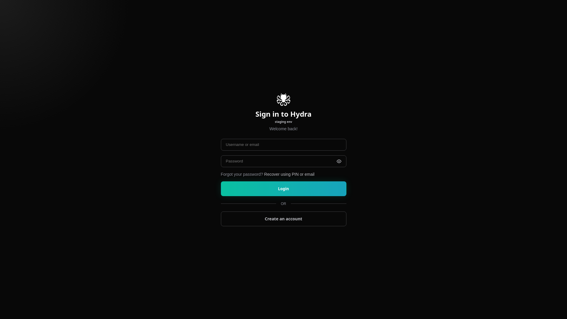 website screenshot of https://hydra-auth-staging.pages.dev/