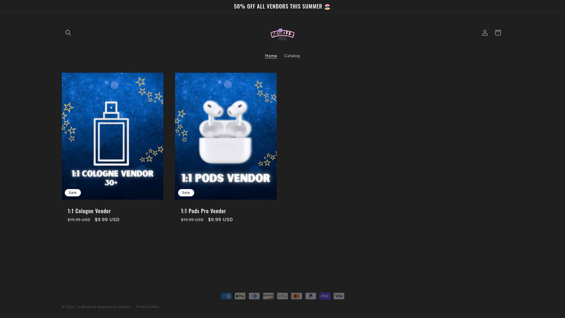 website screenshot of https://zvresellz.shop/