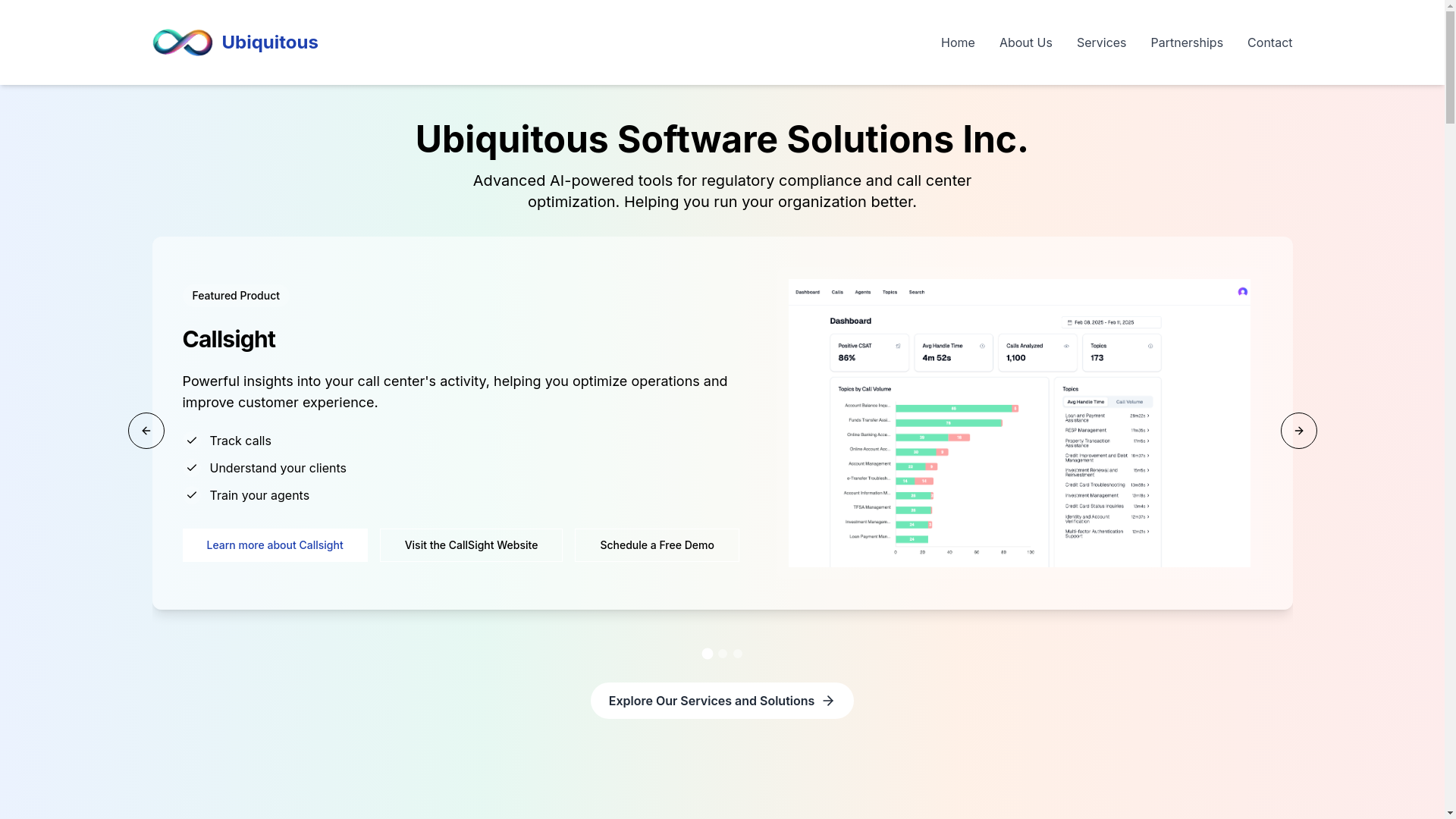 website screenshot of https://ubiquitoussoftware.ca/