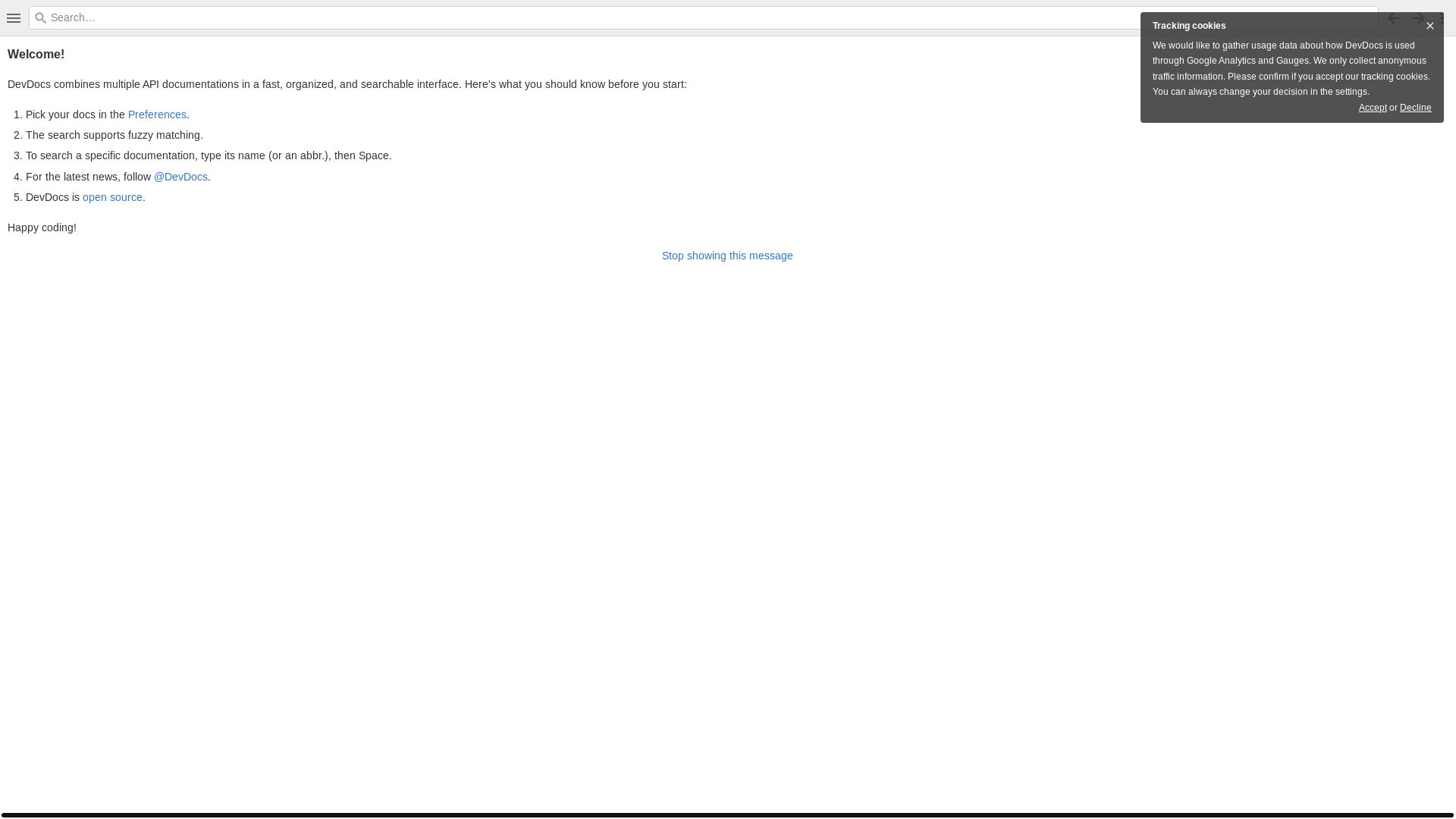 website screenshot of https://devdocs.io