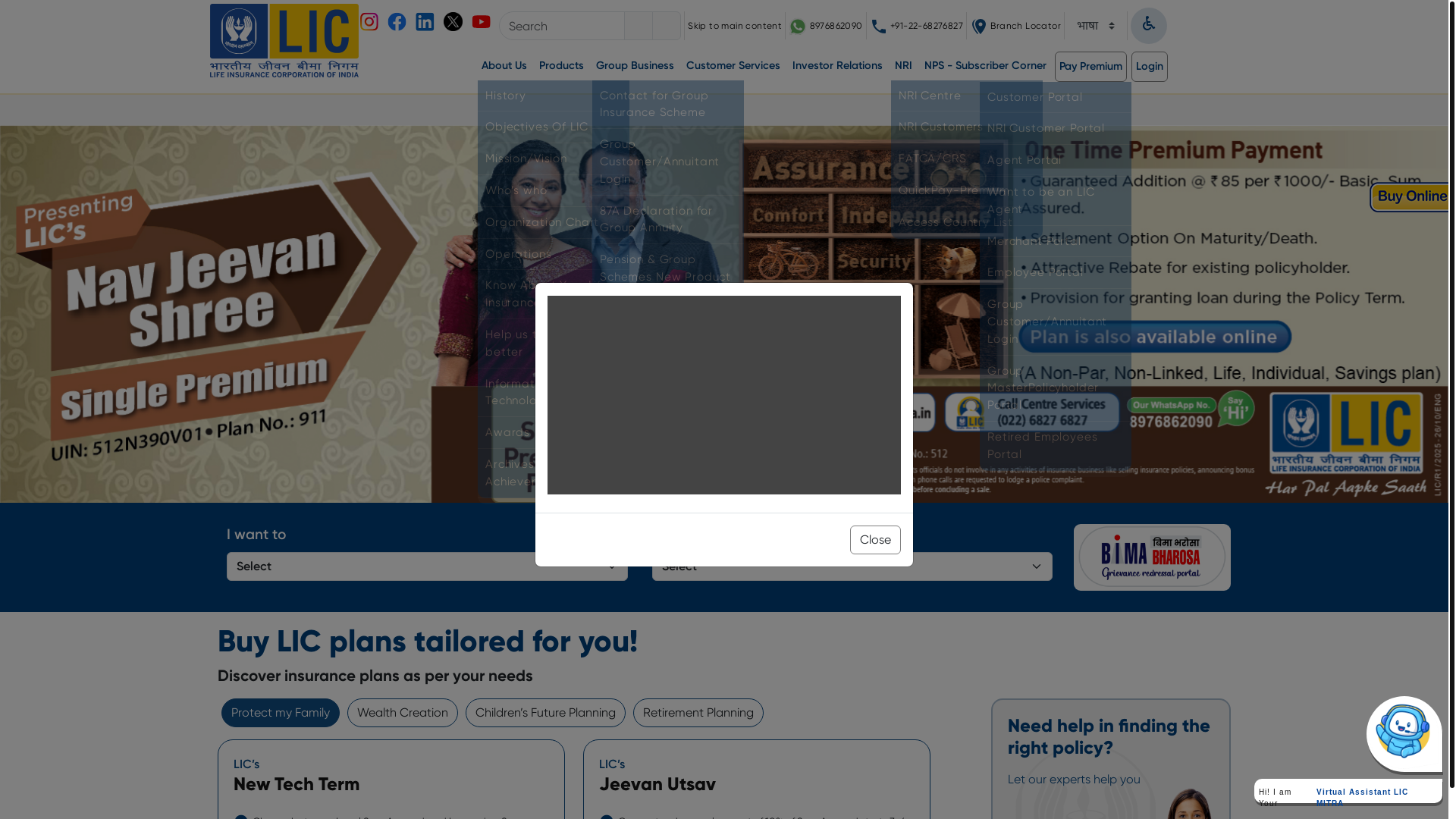website screenshot of https://licindia.in/