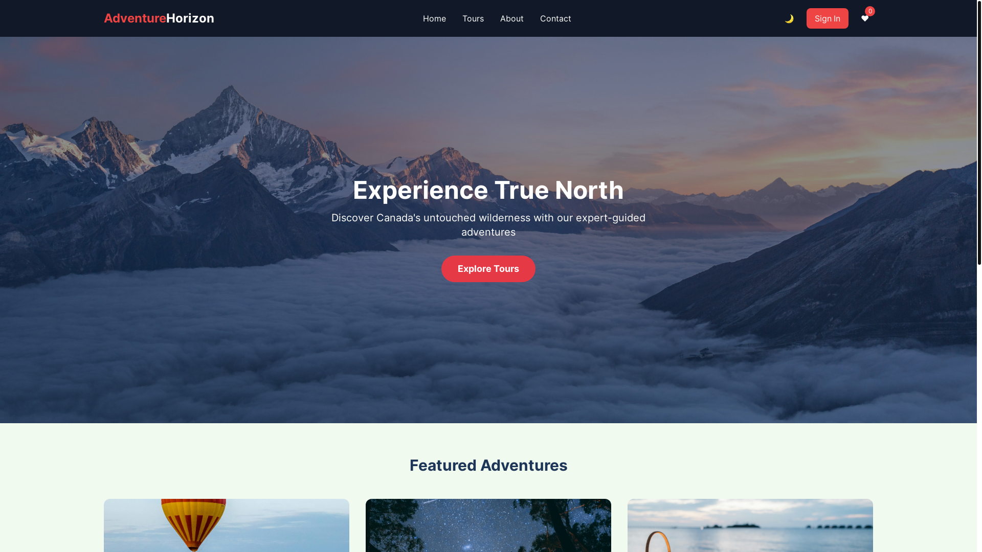website screenshot of https://adventurehorizon.click/