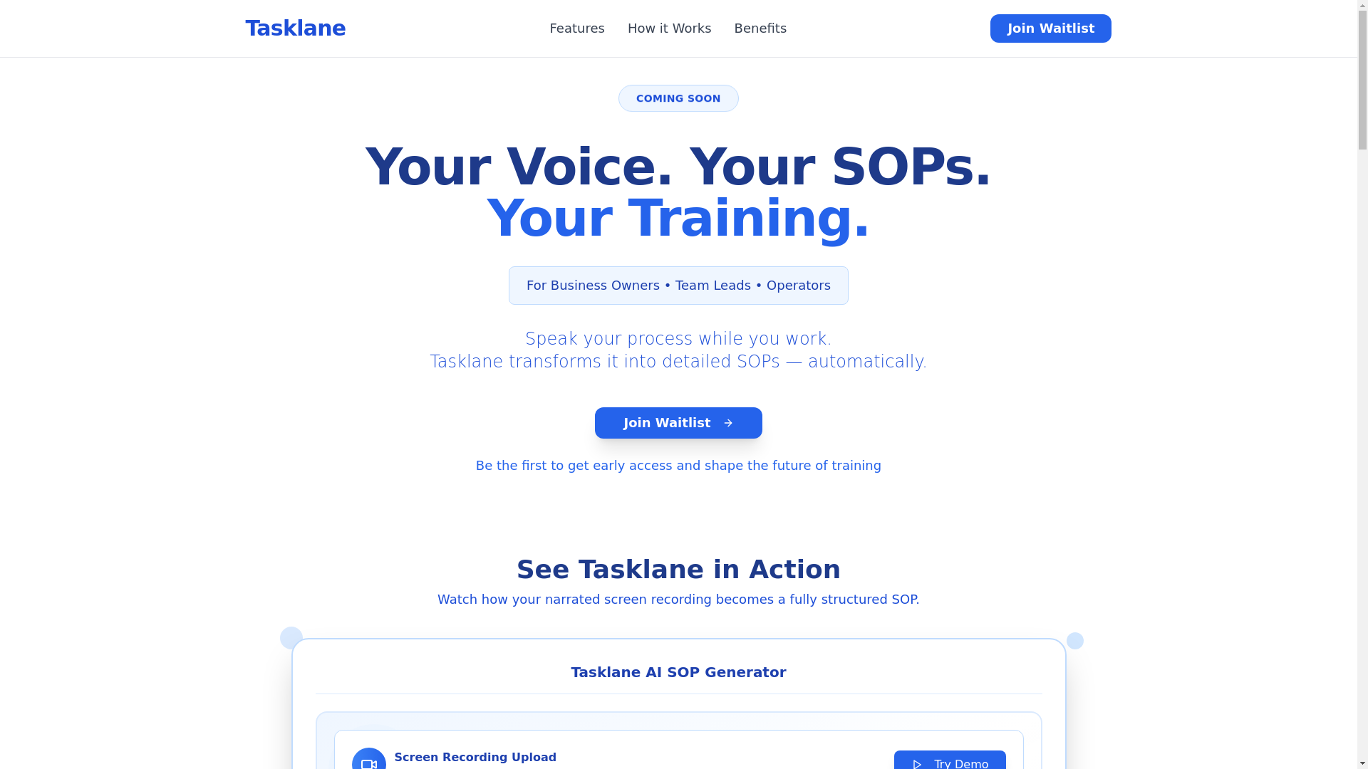 website screenshot of https://tasklane.ai/