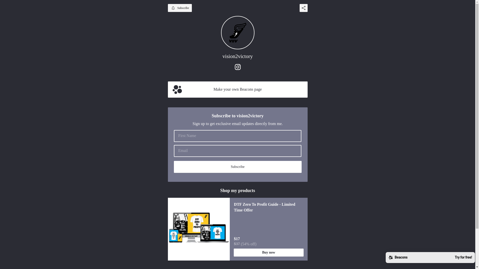 website screenshot of https://vision2victory.store/