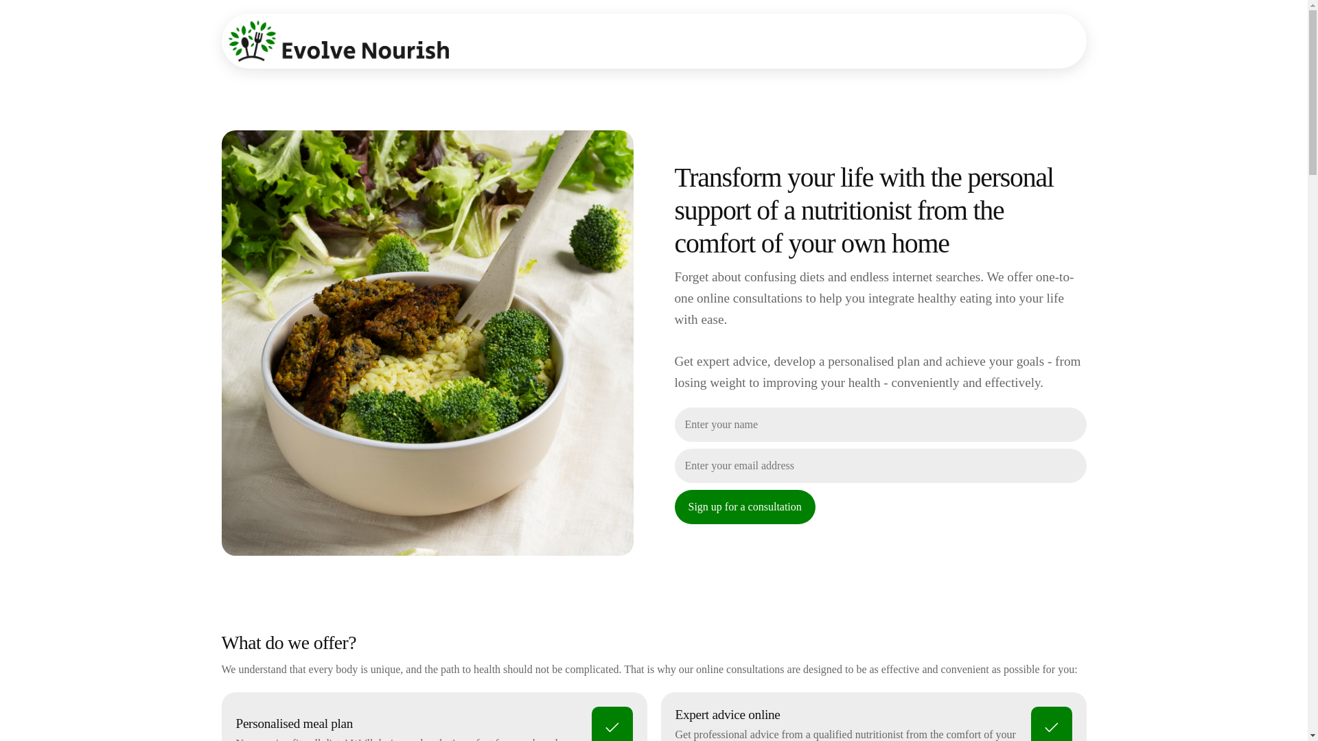 website screenshot of https://evolvenourishplus.info/