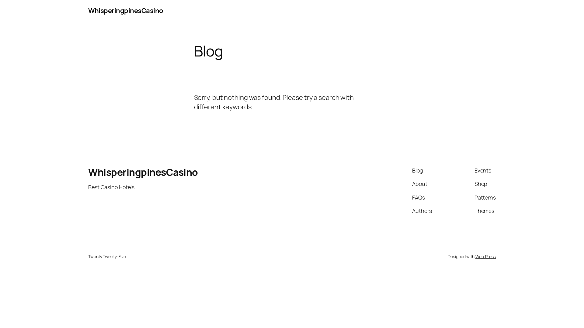 website screenshot of https://whisperingpinescasino.com/
