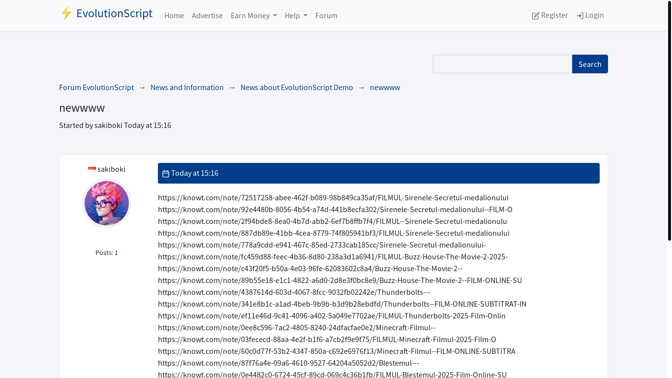 website screenshot of https://demo.evolutionscript.com/forum/topic/718-newwww