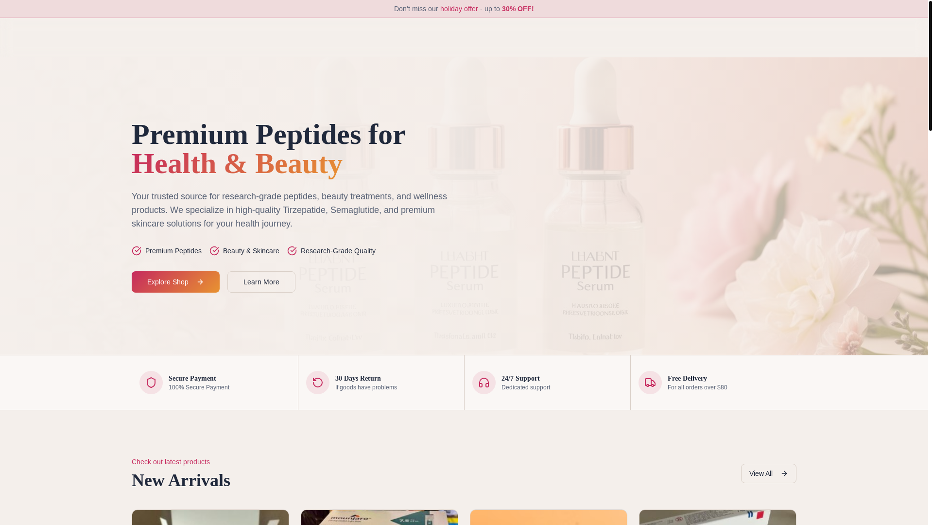 website screenshot of https://peptidesandbeauty.shop/