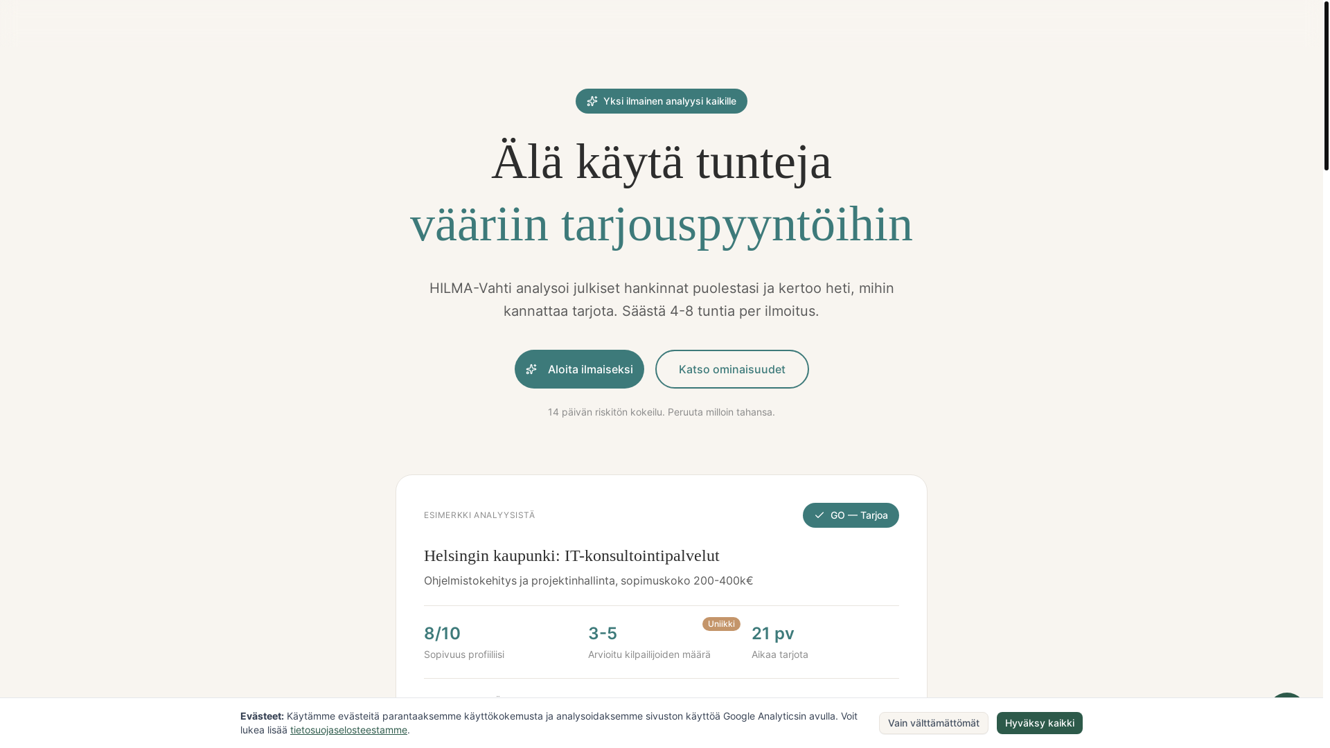 website screenshot of https://hilmavahti.fi/