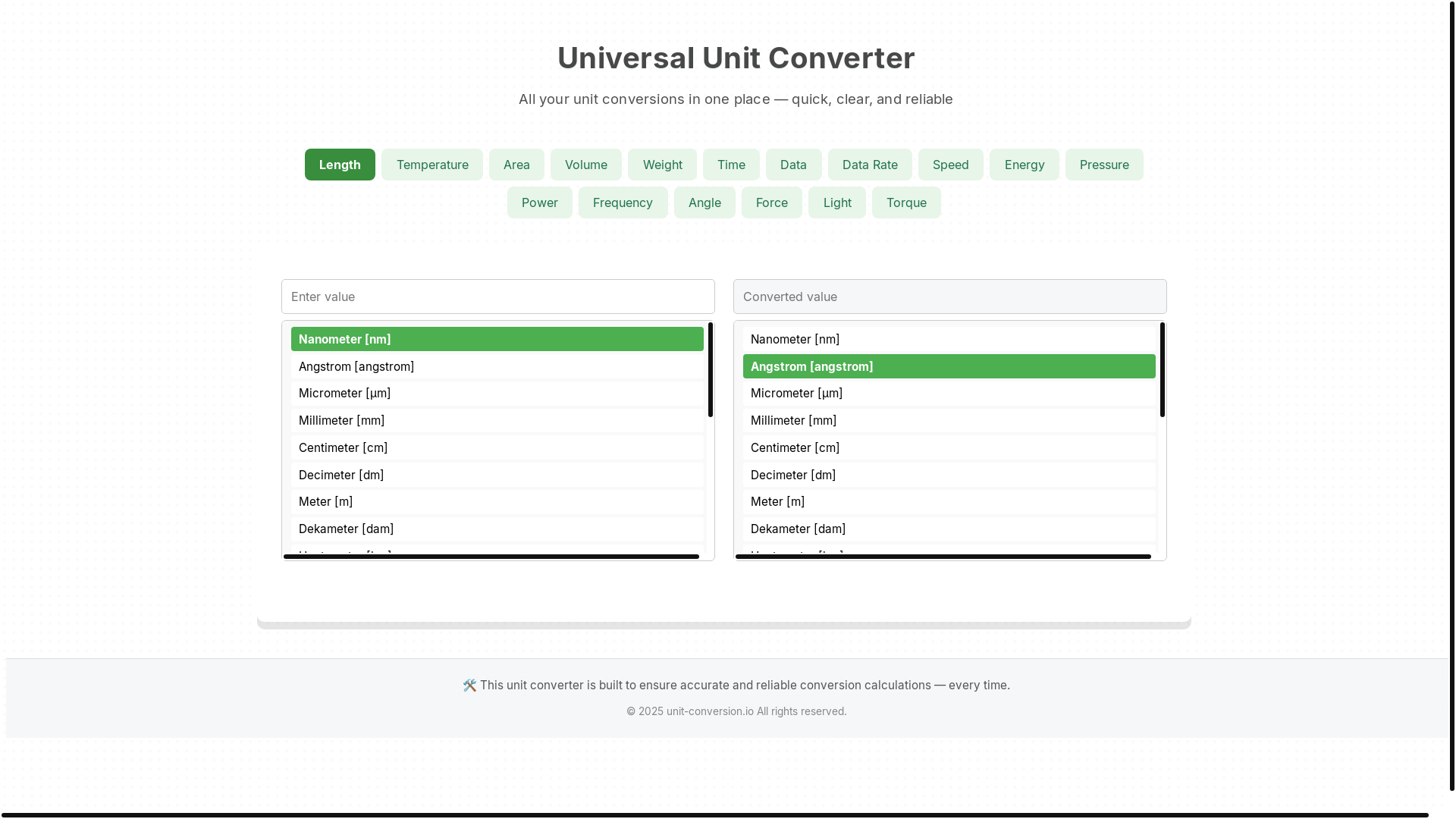 website screenshot of https://unit-conversion.io/