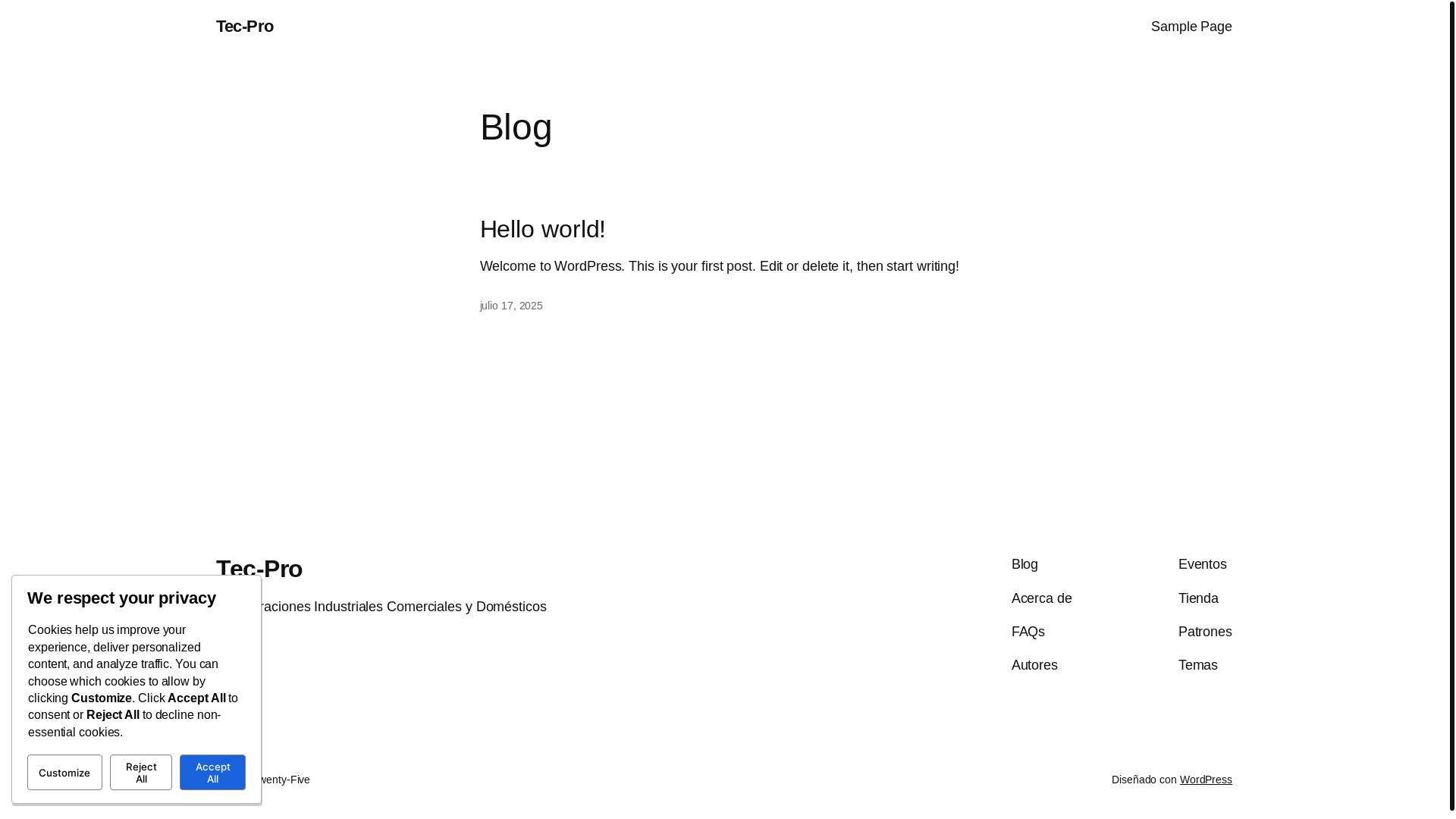 website screenshot of https://tecpro-refrigeraciones.com/