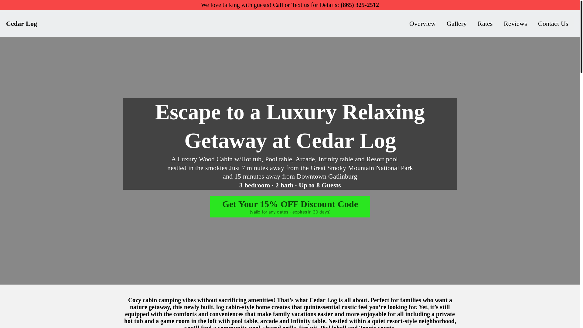 website screenshot of https://cedarloggatlinburg.com/
