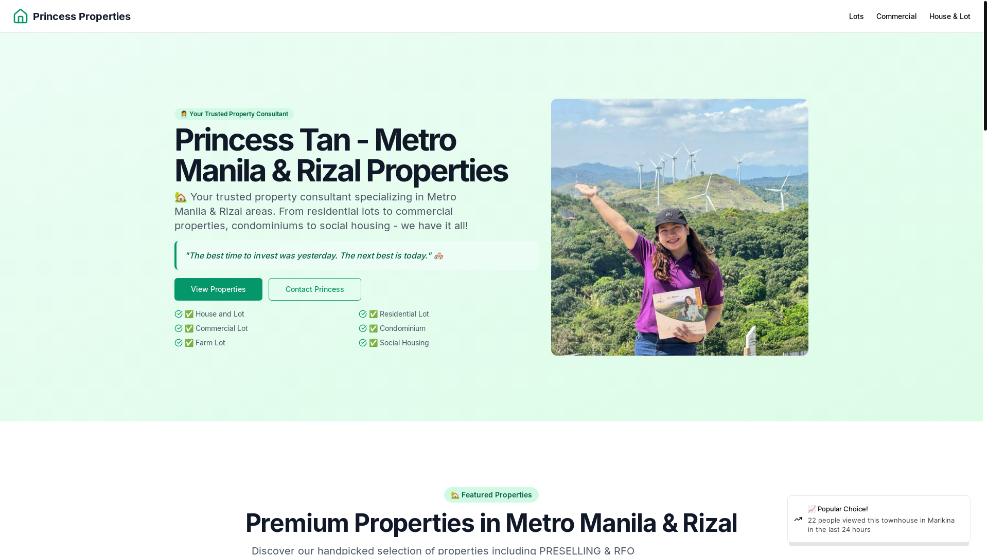 website screenshot of https://princessrealproperty.com/