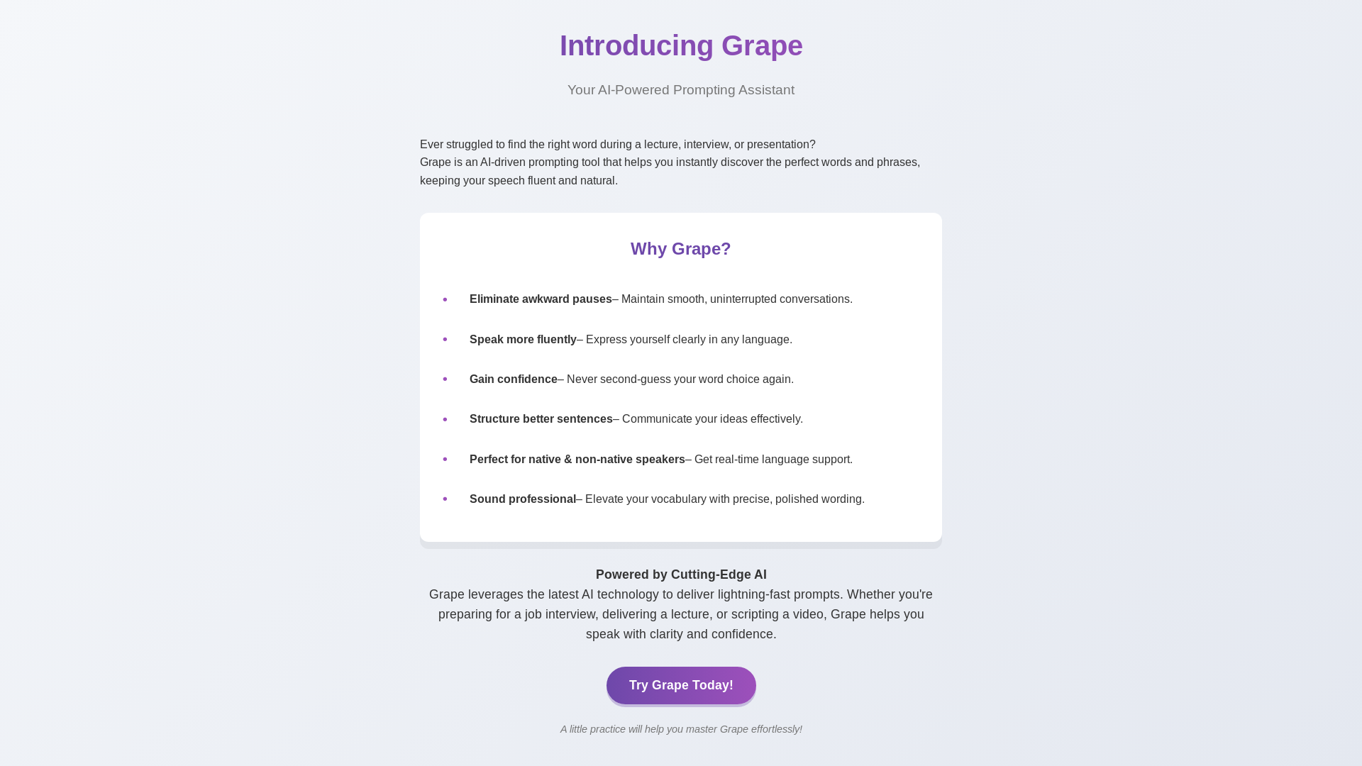 website screenshot of https://grapecue.com/