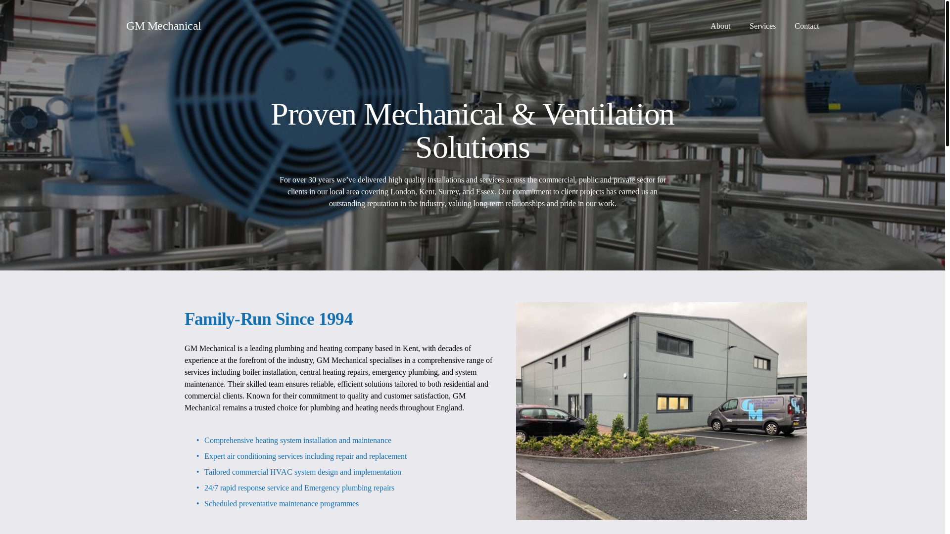 website screenshot of https://gm-mechanical.co.uk/