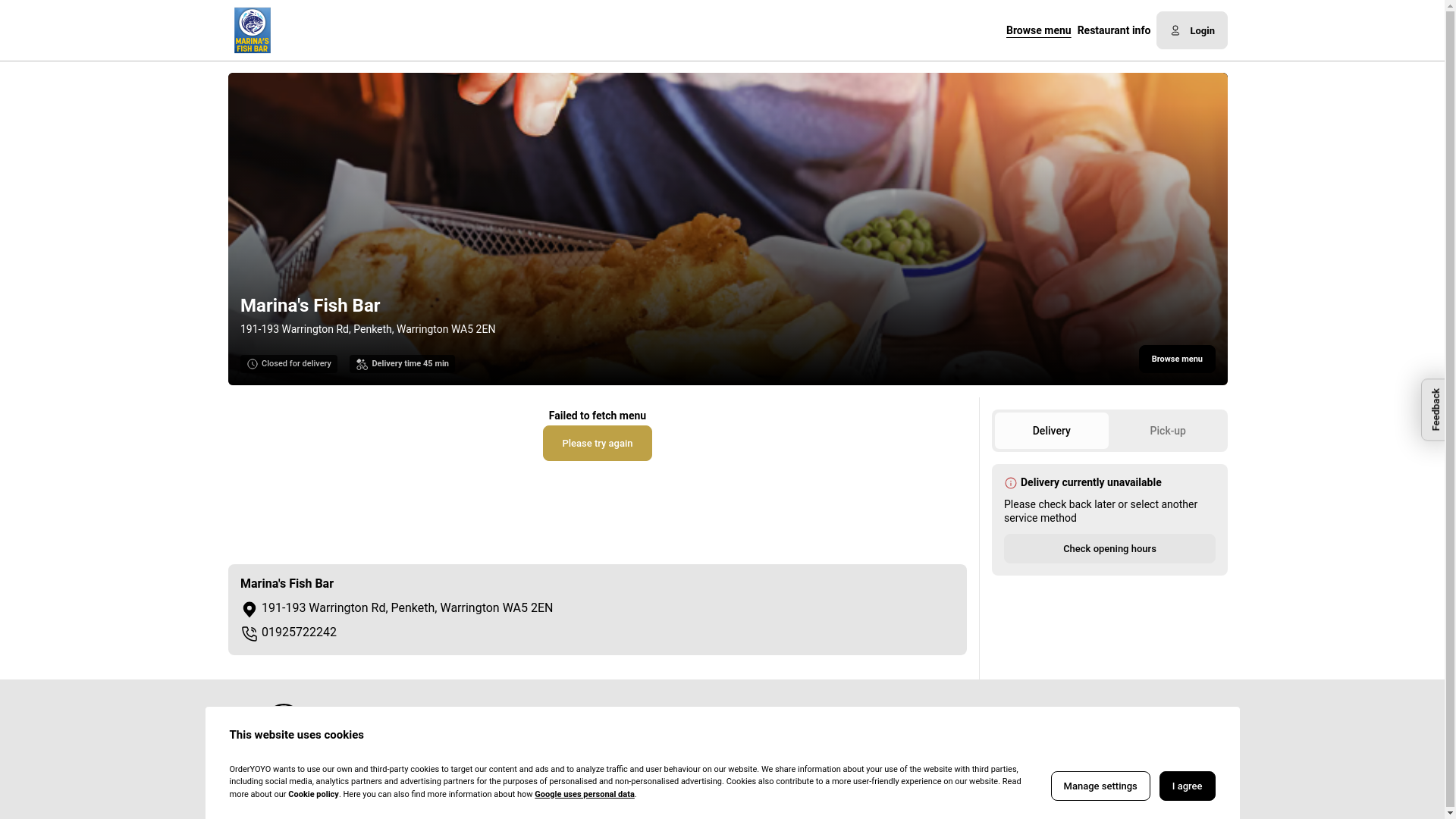 website screenshot of https://marinasfishbar.com/
