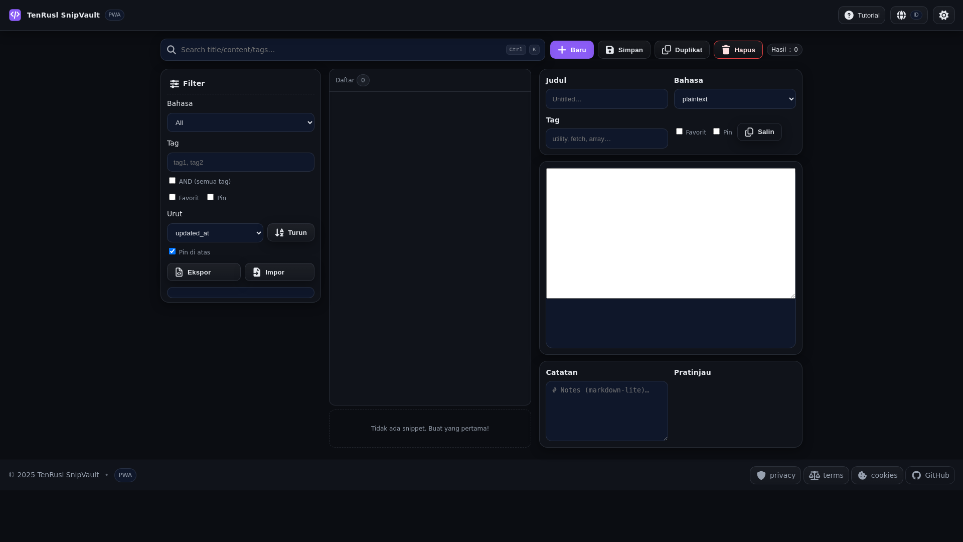 website screenshot of https://tenrusl-snipvault.pages.dev/