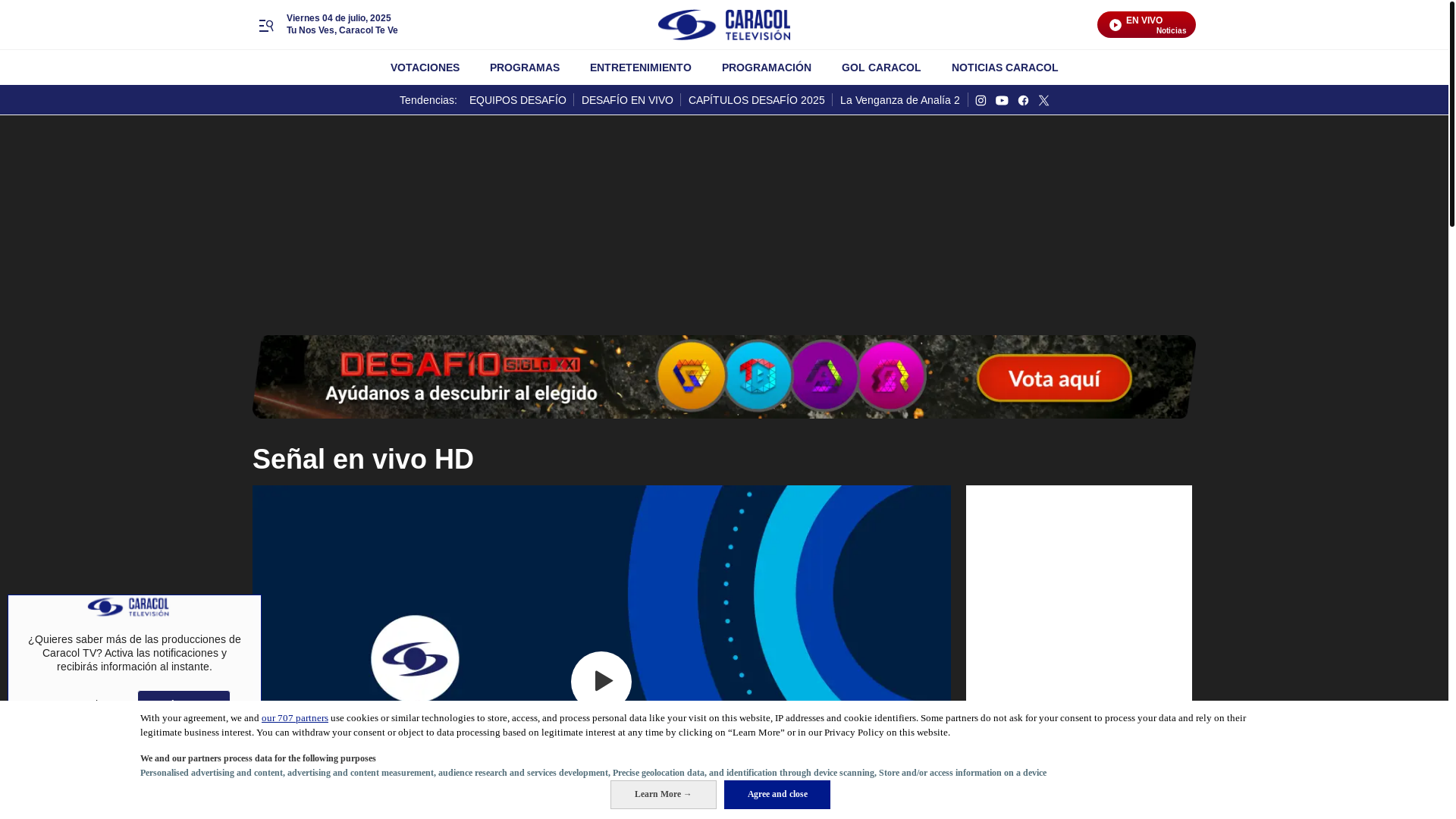 website screenshot of https://www.caracoltv.com/senal-vivo